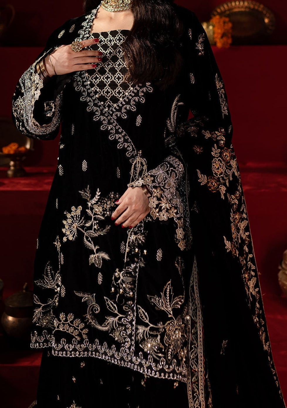 Nureh Embroidered Pakistani Luxury Velvet Dress