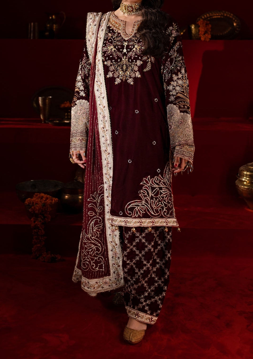 Nureh Embroidered Pakistani Luxury Velvet Dress