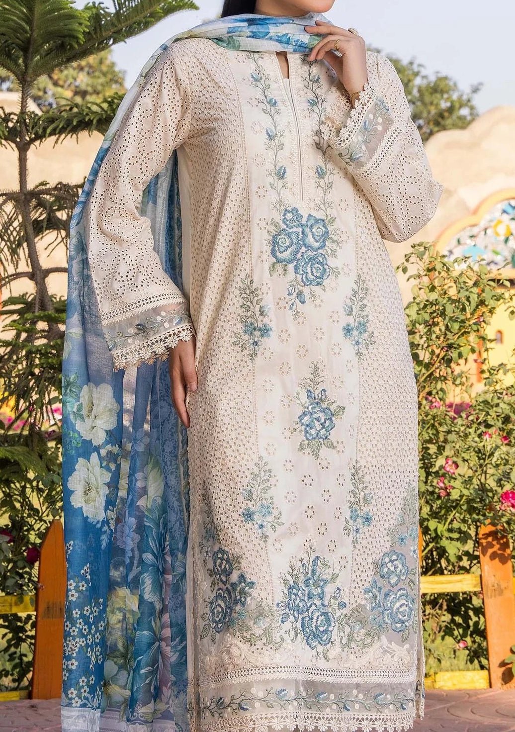 Adan's Libas Inara Schiffli Embroidered Lawn - db29090