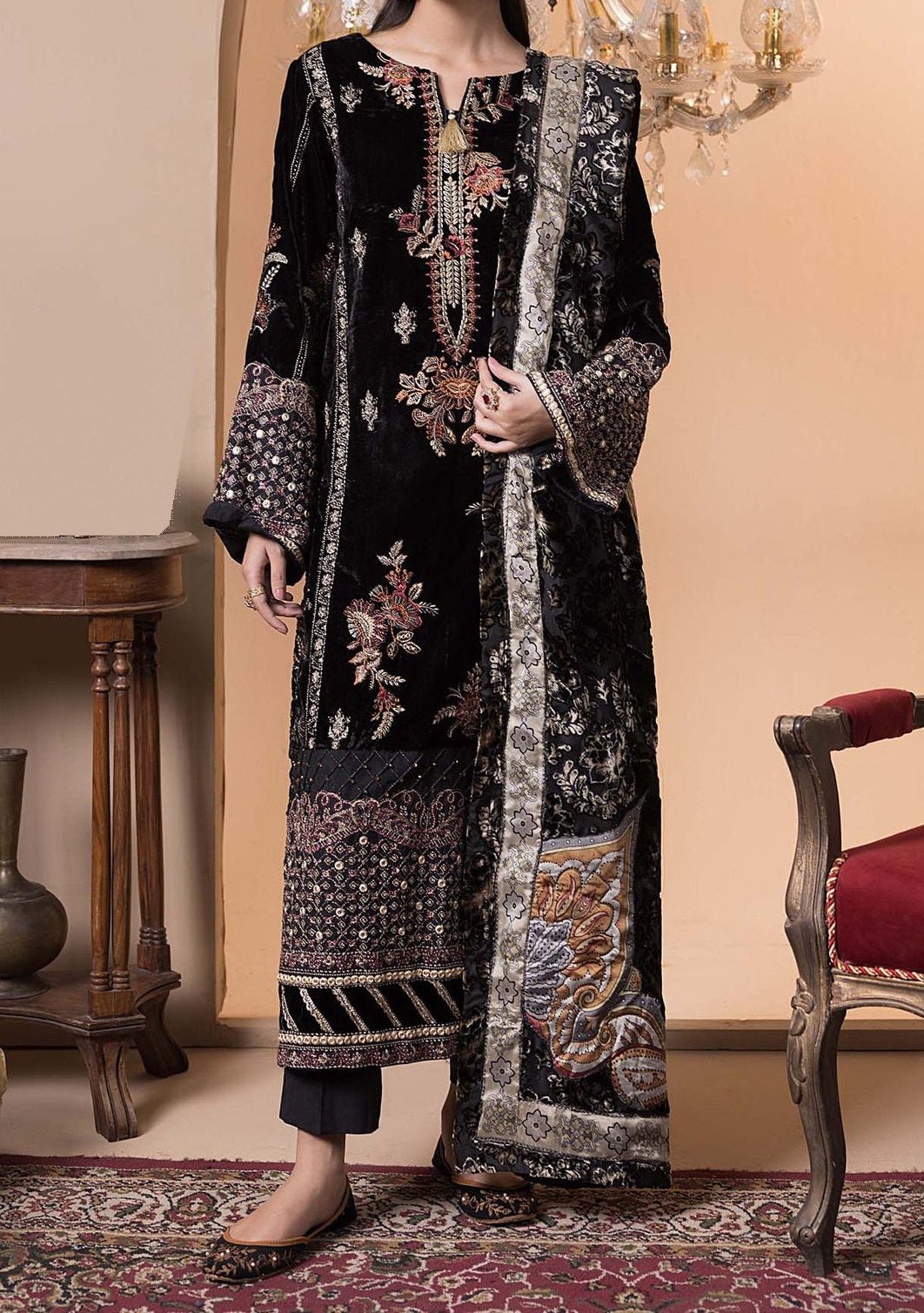 Adan's Libas Plachi Pakistani Velvet Dress - db27164