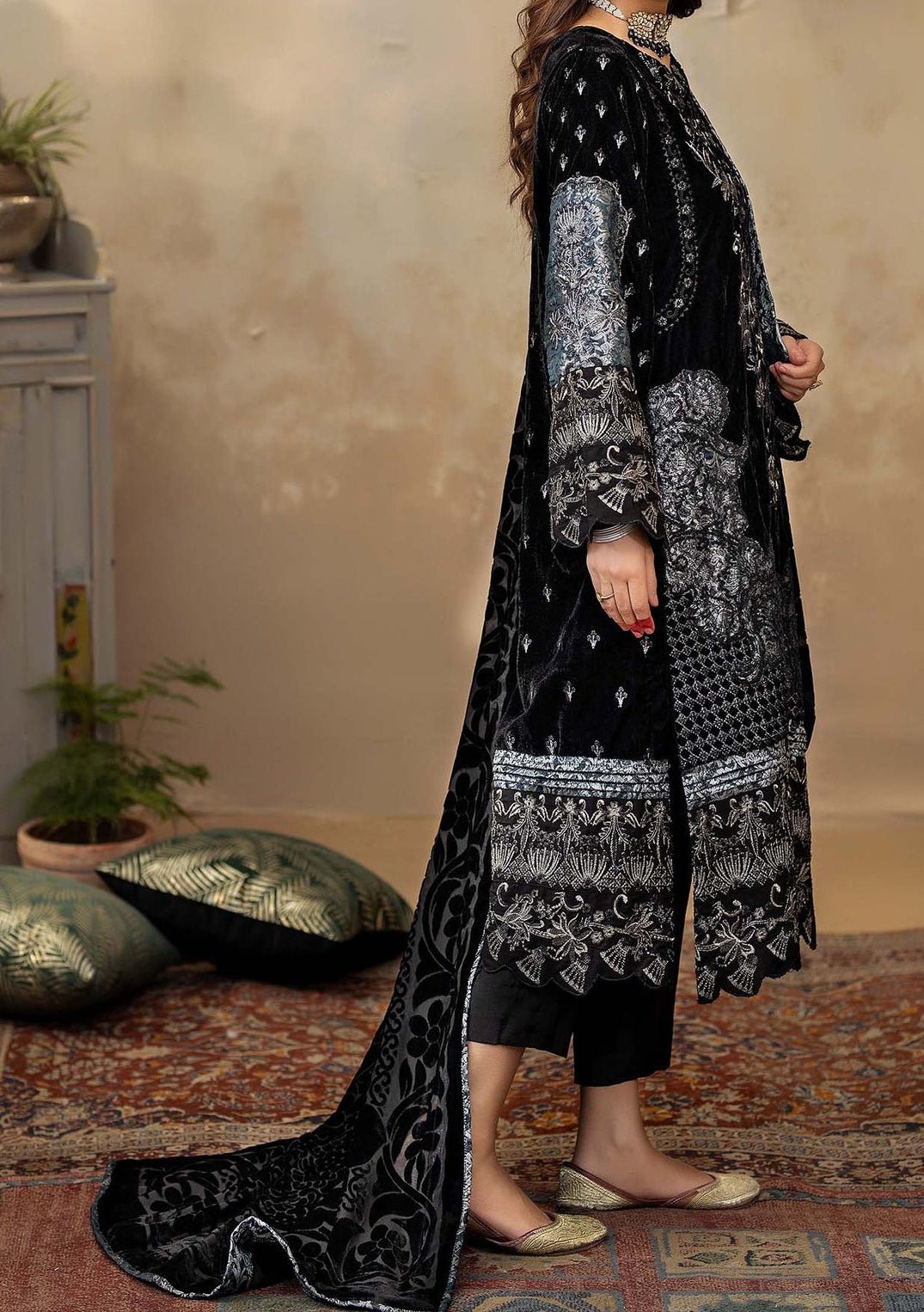 Adan's Libas Plachi Pakistani Velvet Dress - db27168