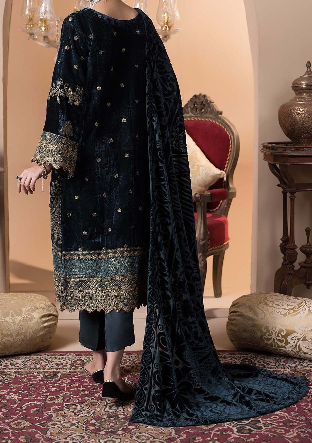 Adan's Libas Plachi Pakistani Velvet Dress - db27166