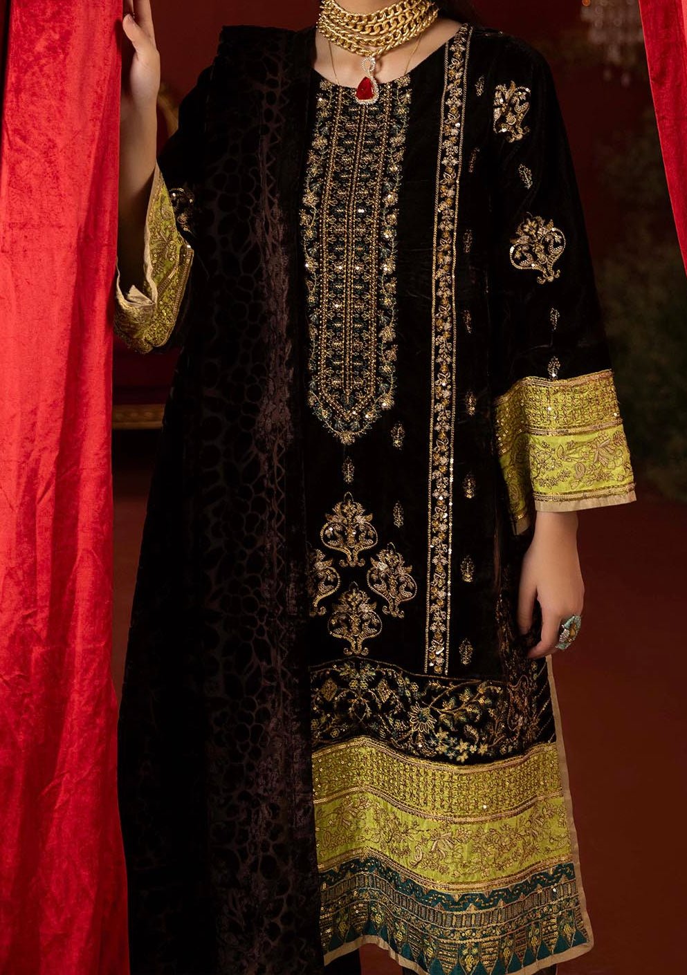 Adan's Libas Plachi Pakistani Velvet Dress - db27419