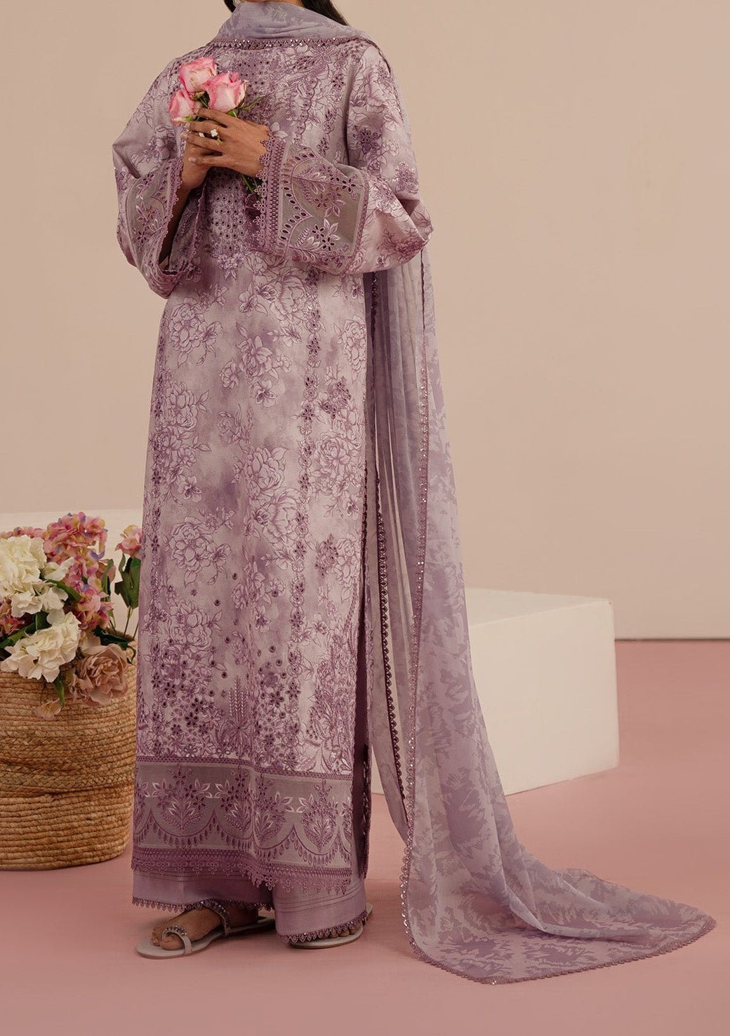 Afrozeh Floral Charm Pakistani Luxury Lawn Dress - db28146