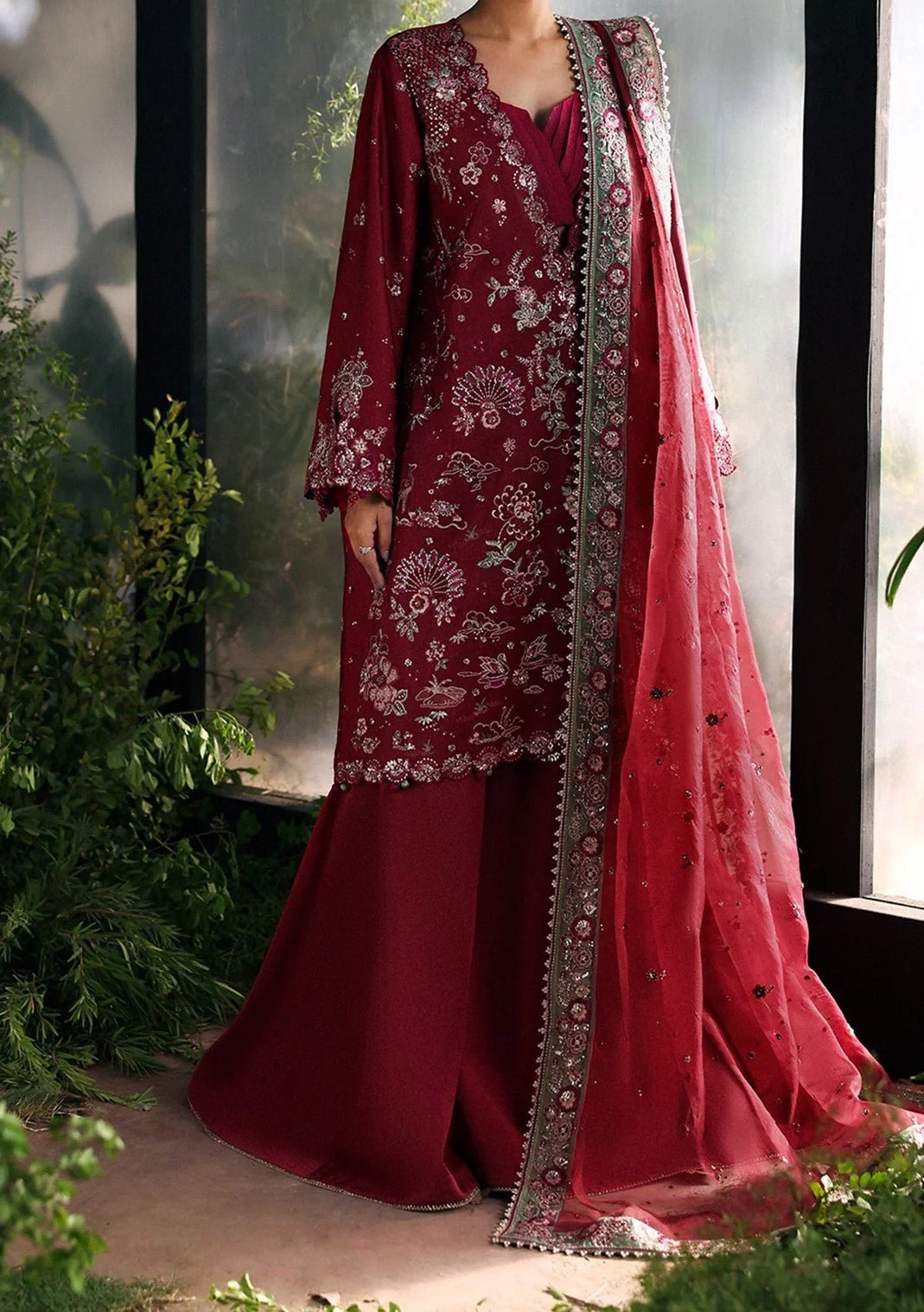 Afrozeh La Fuchsia Pakistani Luxury Dress - db29923