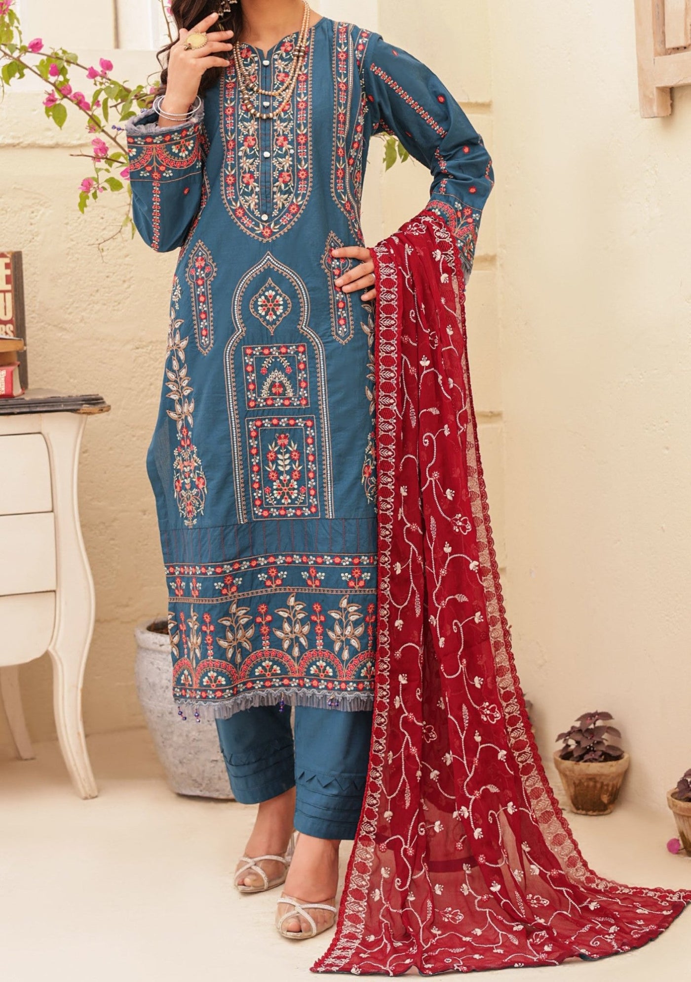 Bella Ready Made Pakistani Heavy Embroidered Lawn Dress - db25854