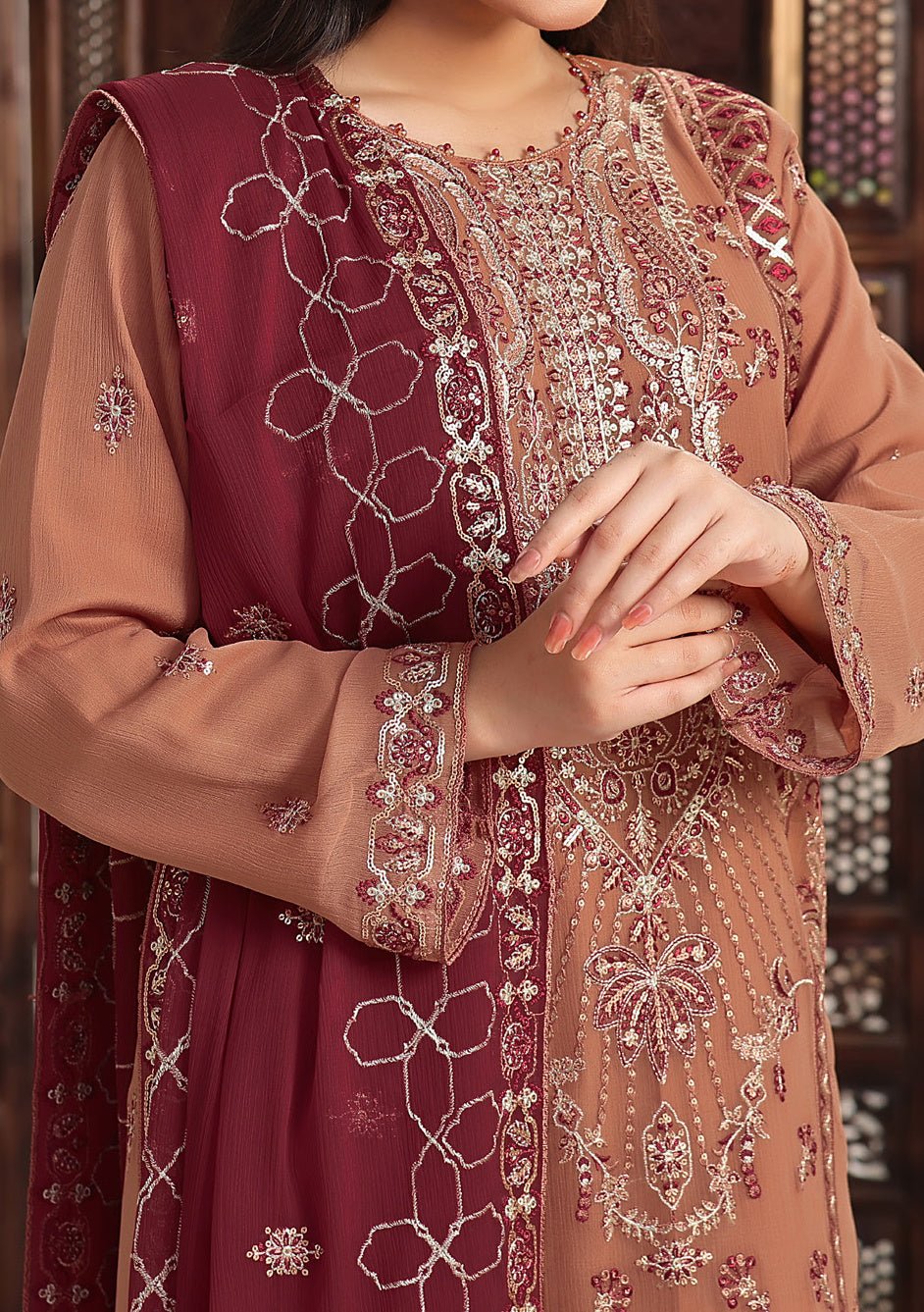 Bin Hameed Alishba Heavy Embroidered Chiffon Dress - db26201