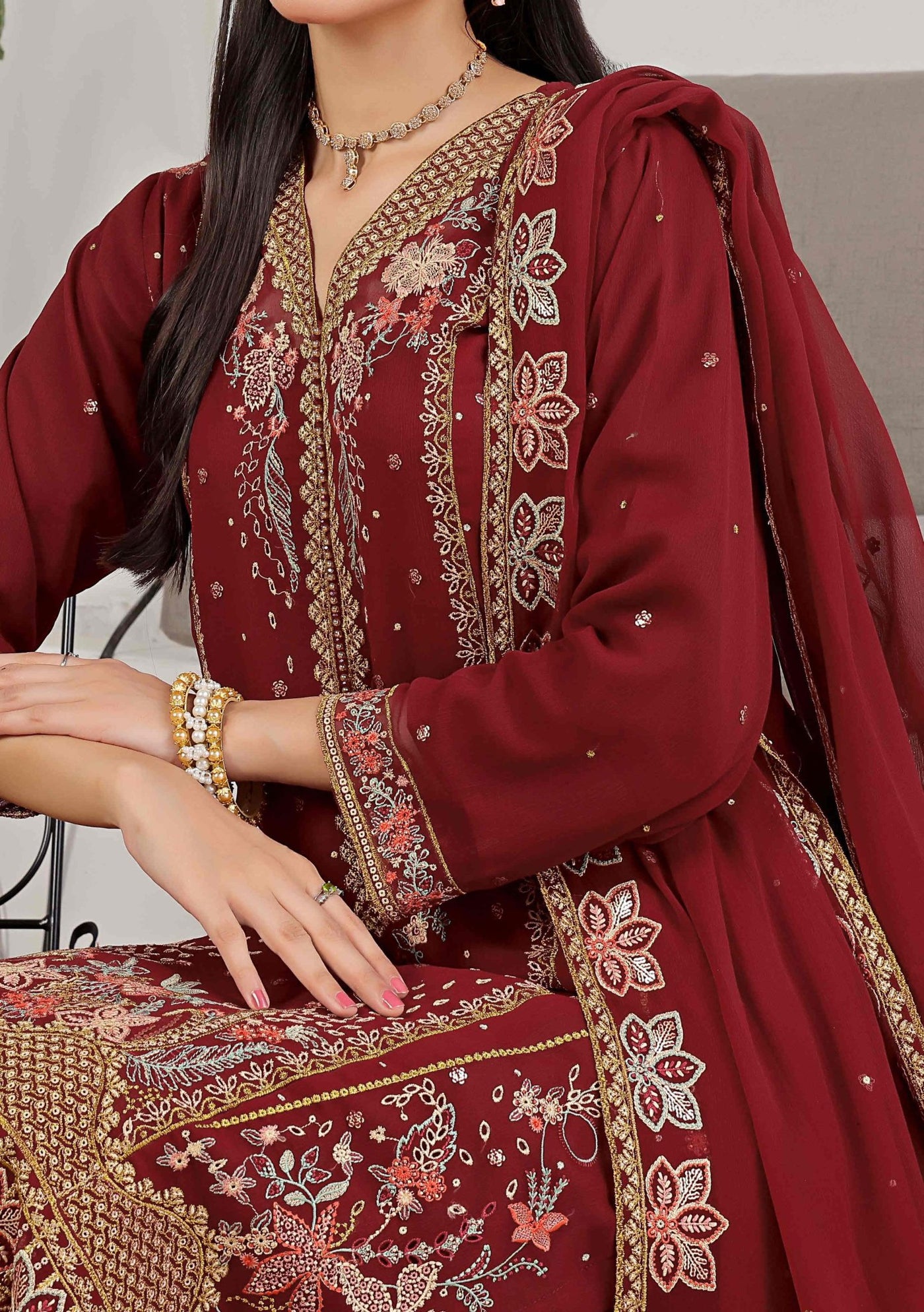Bin Hameed Azure Luxury Embroidered Chiffon Dress - db28685