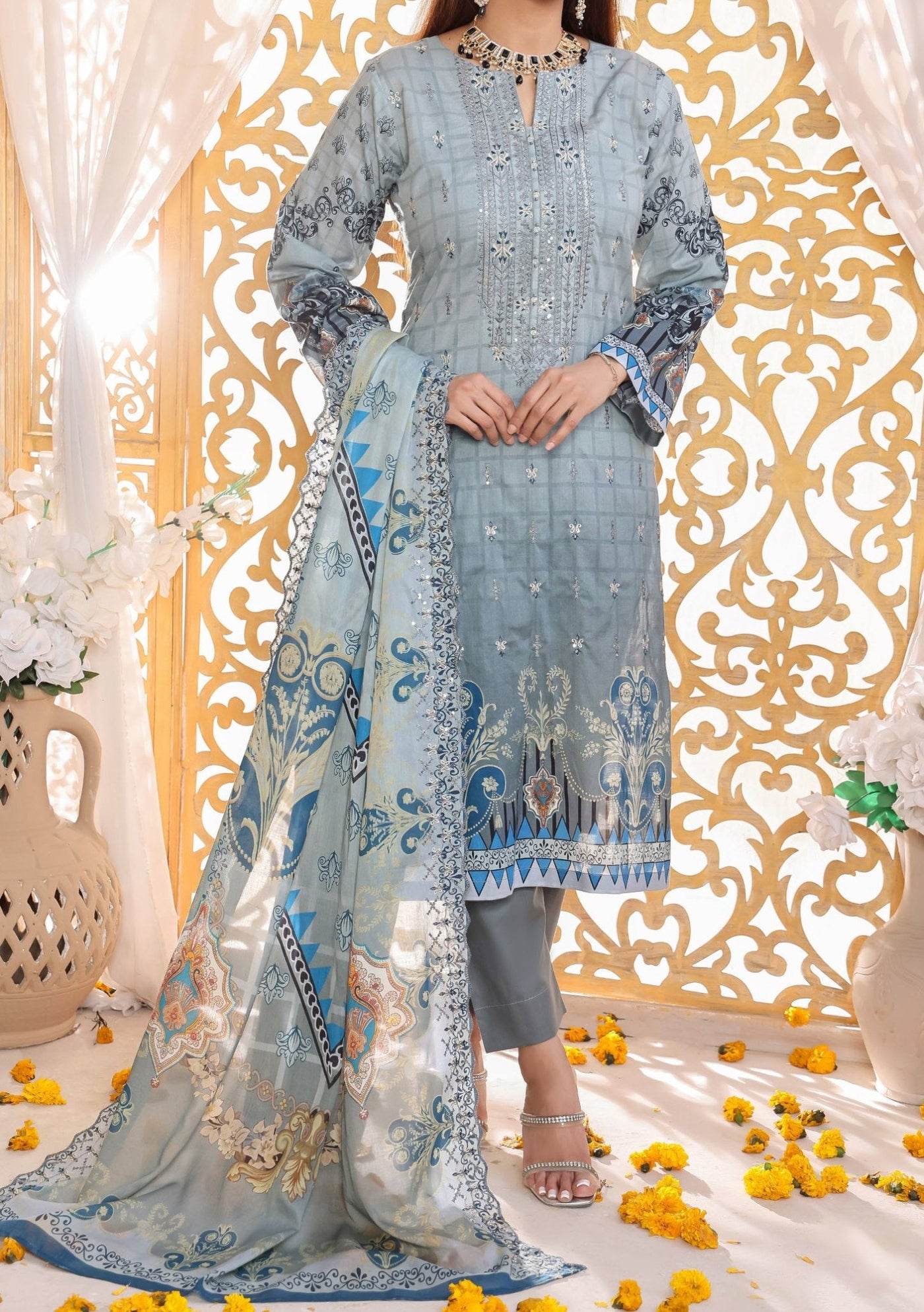 Bin Hameed Mahrukh Embroidered Printed Lawn Dress - db26154
