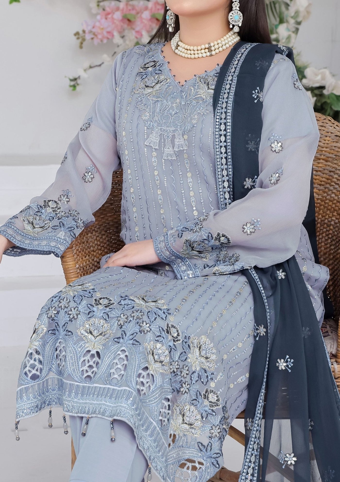 Bin Hameed Suffha Luxury Embroidered Chiffon Dress - db26662