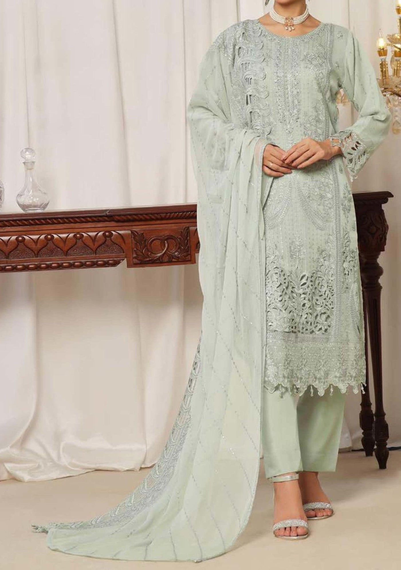 Bin Hameed Tania Luxury Embroidered Chiffon Dress - db28695