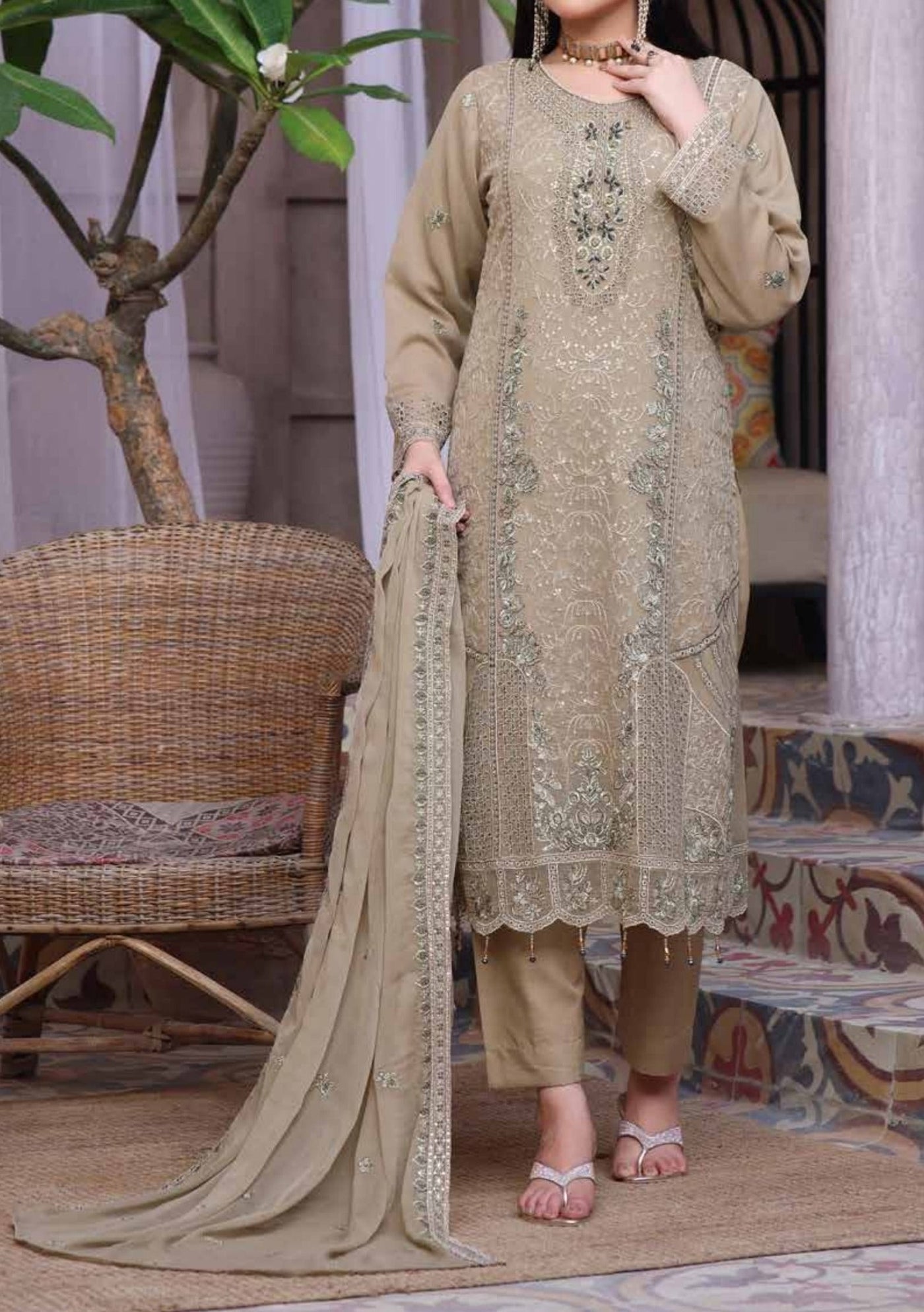 Bin Hameed Zalfaa Luxury Embroidered Chiffon Dress - db27853