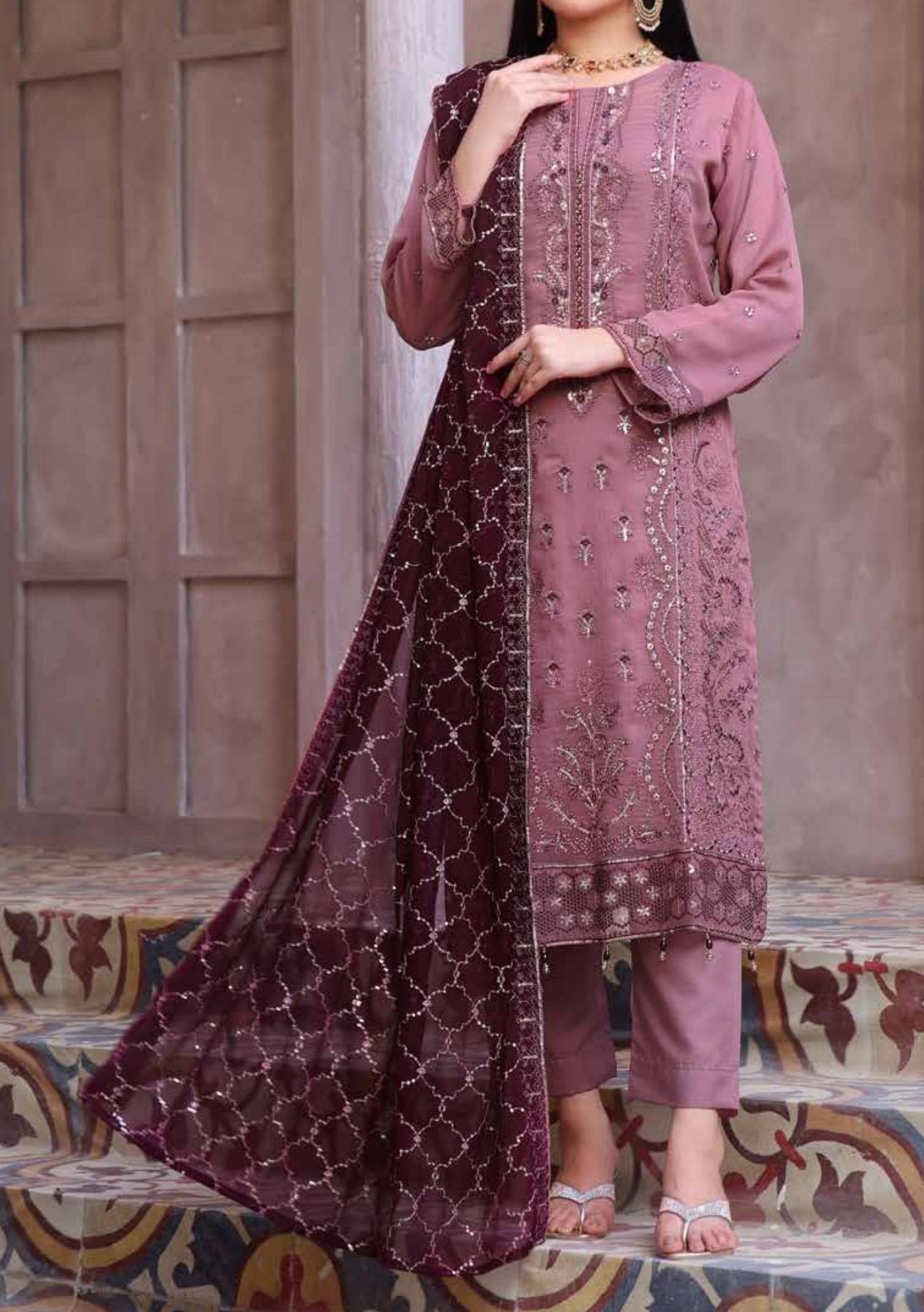 Bin Hameed Zalfaa Luxury Embroidered Chiffon Dress - db27855