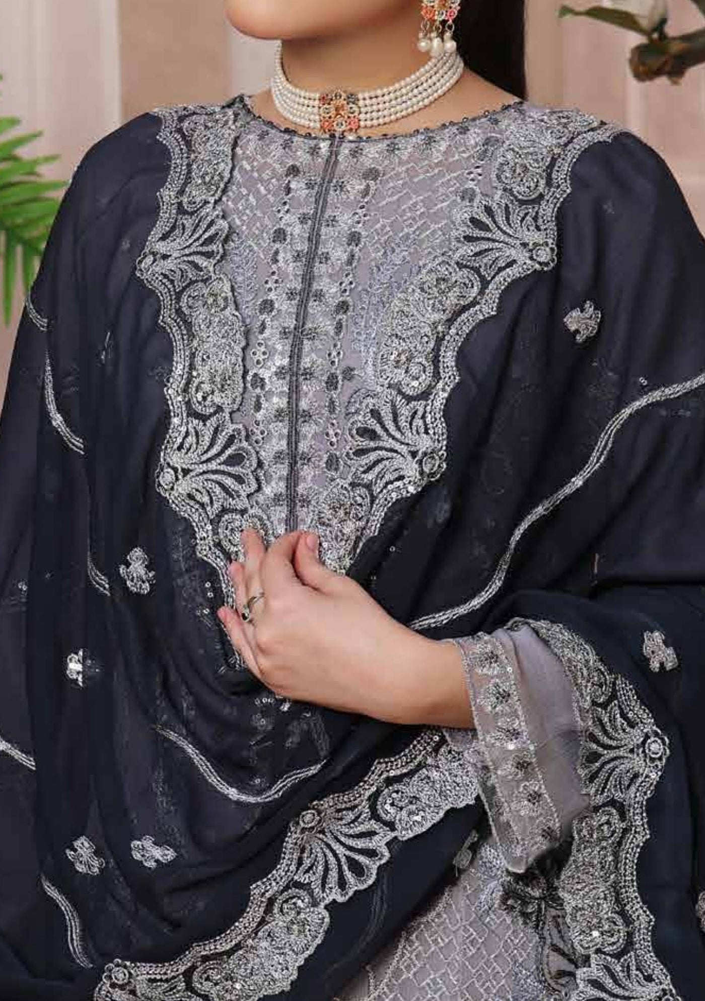 Bin Hameed Zalfaa Luxury Embroidered Chiffon Dress - db27854