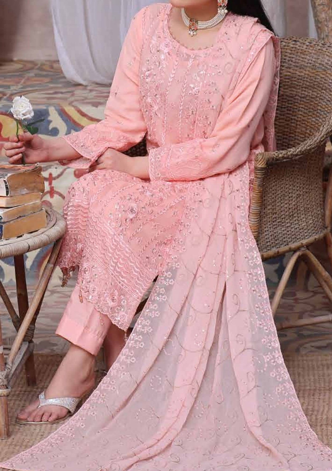 Bin Hameed Zalfaa Luxury Embroidered Chiffon Dress - db27858