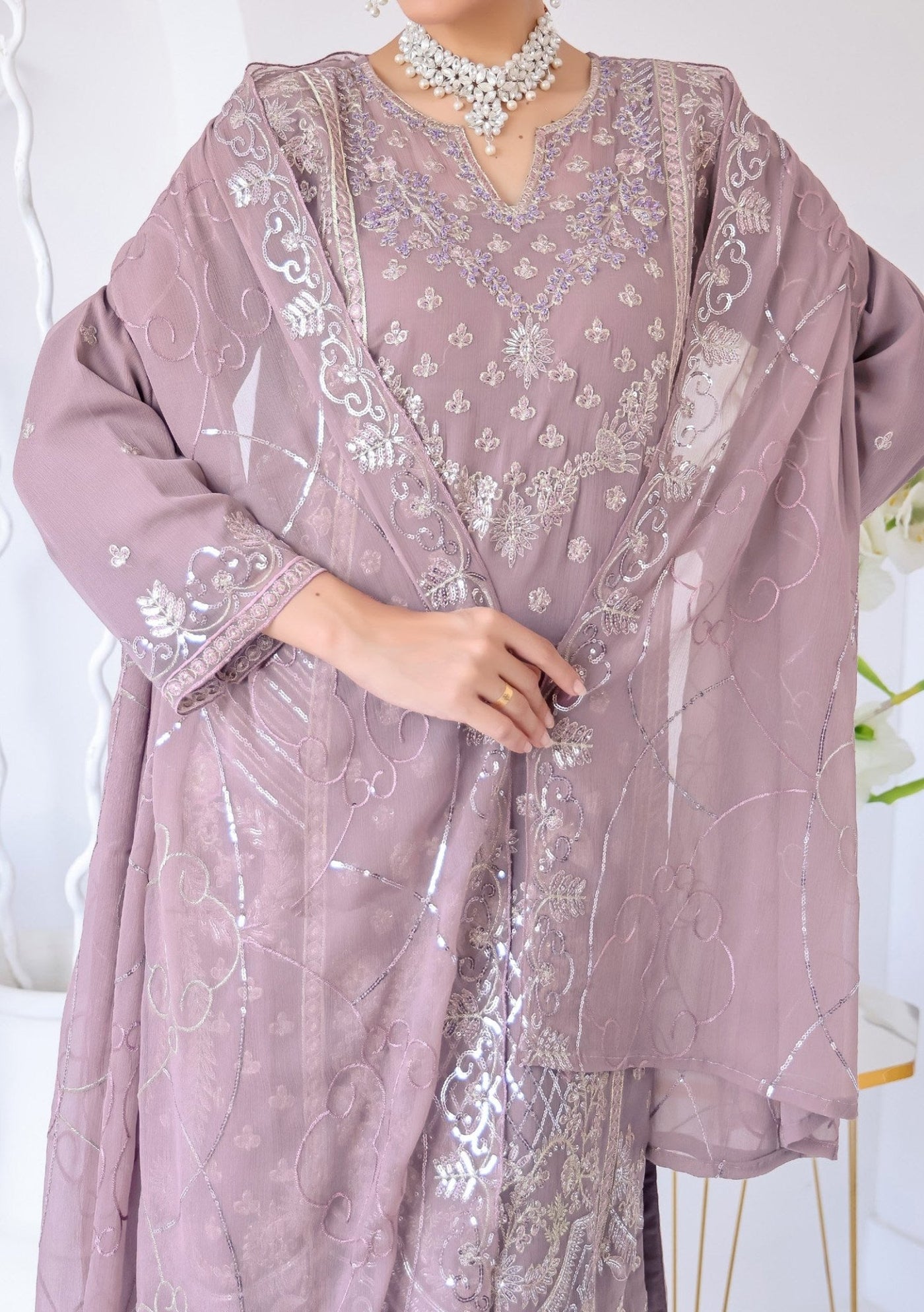 Bin Hameed Zhikar Luxury Embroidered Chiffon Dress - db27937