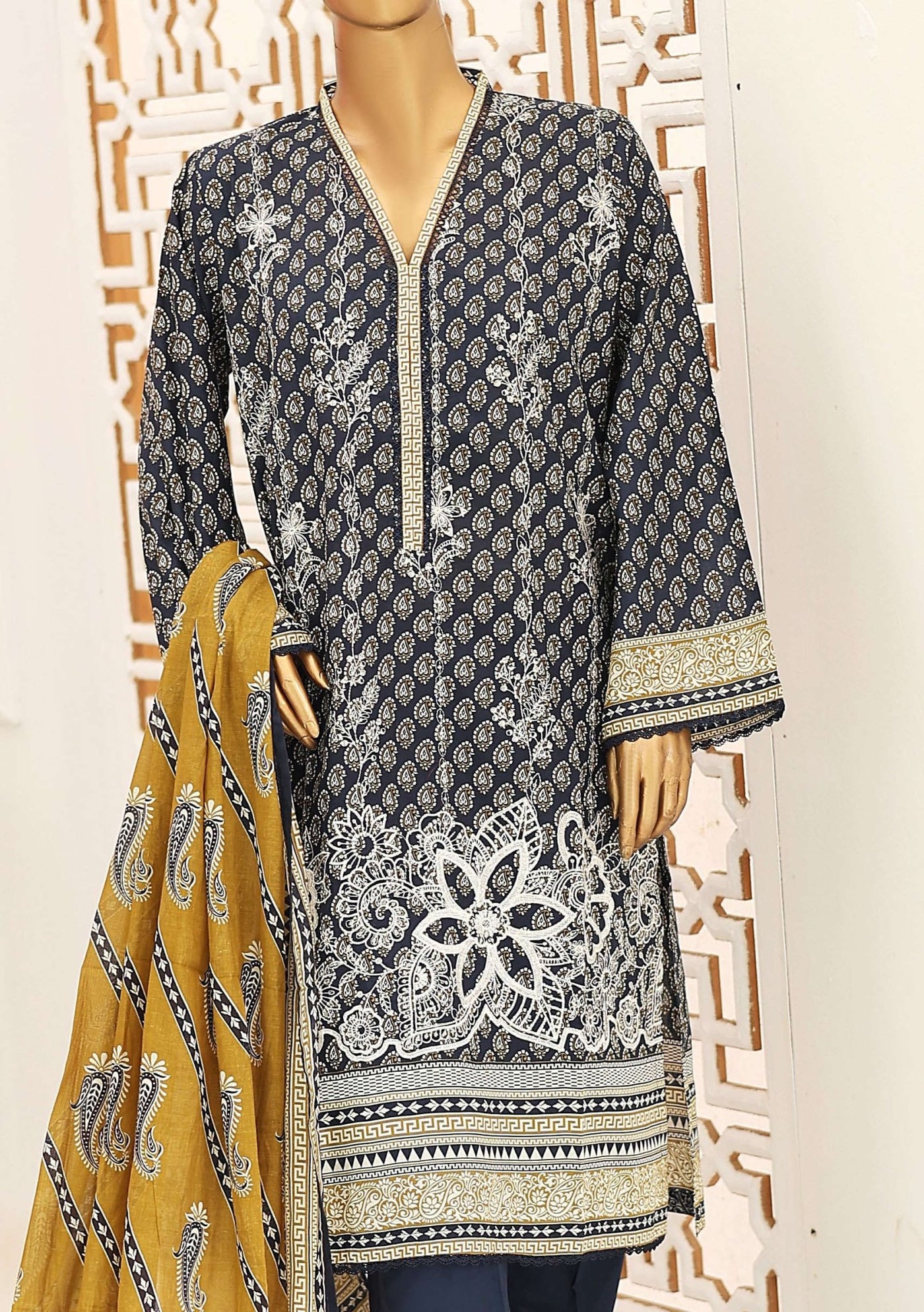 Bin Saeed Ready Made Embroidered Cotton Dress - db26755