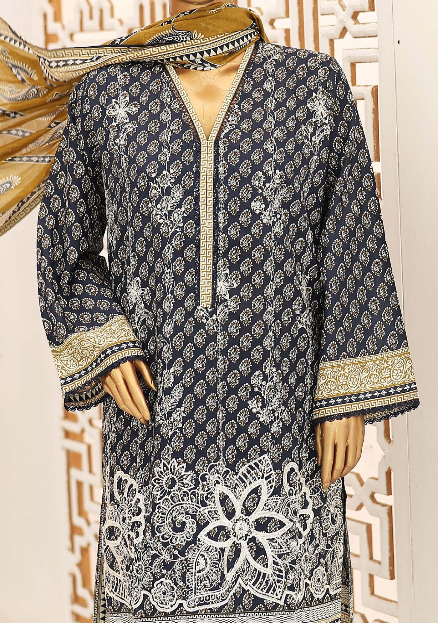 Bin Saeed Ready Made Embroidered Cotton Dress - db26755