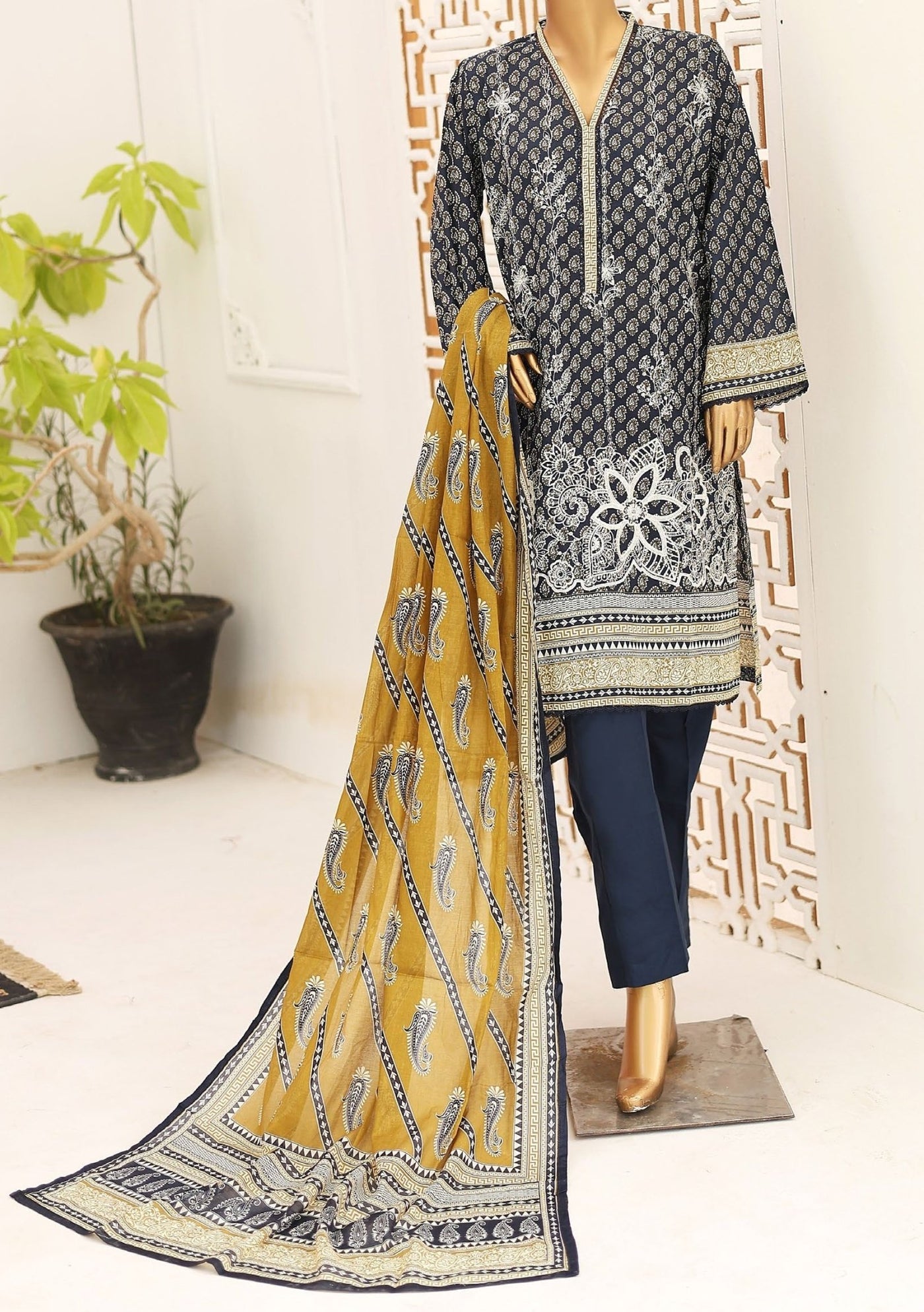 Bin Saeed Ready Made Embroidered Cotton Dress - db26755