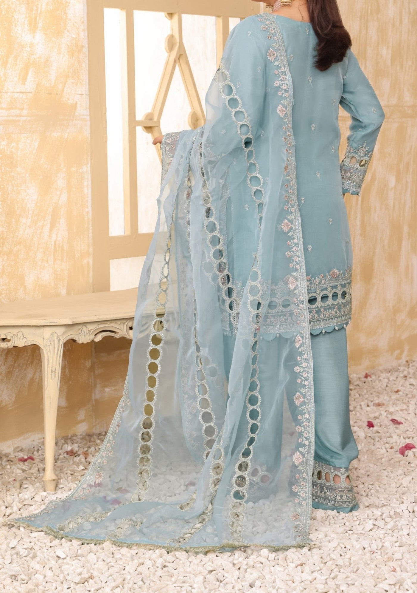 Bint - E - Noor Rania Embroidered Organza Dress - db29661