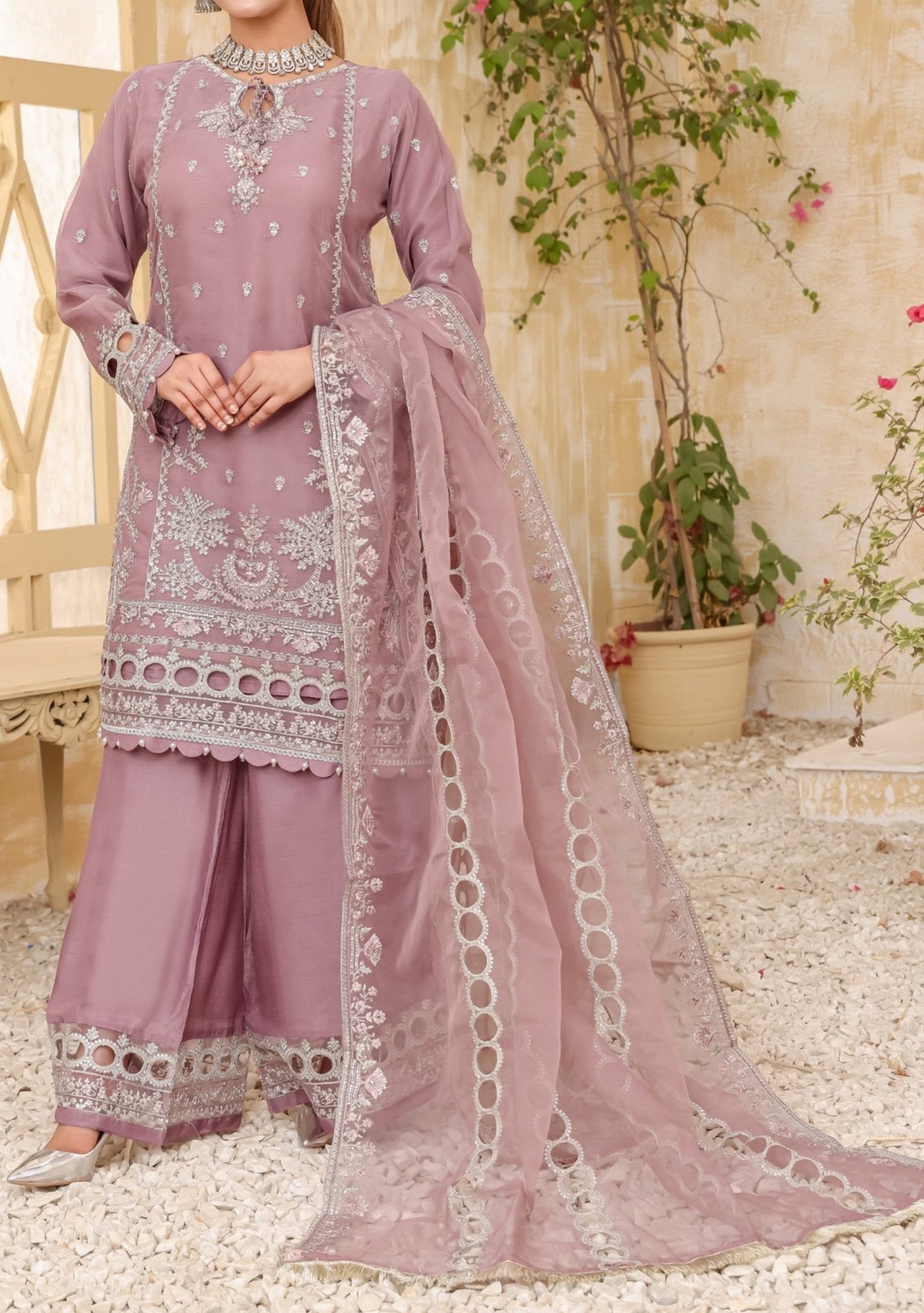 Bint - E - Noor Rania Embroidered Organza Dress - db29663