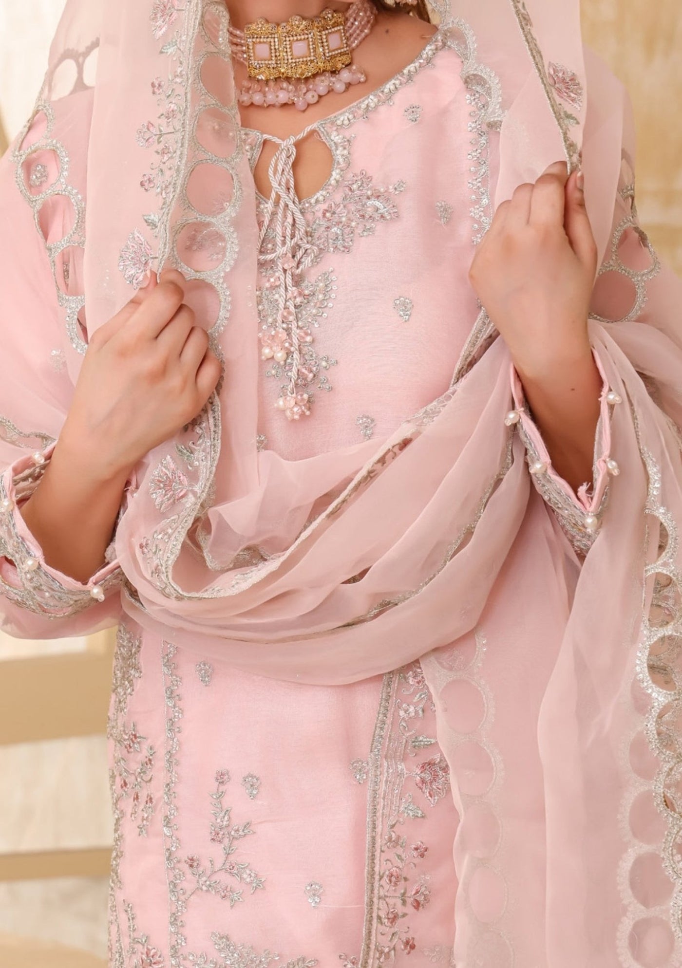 Bint - E - Noor Rania Embroidered Organza Dress - db29660