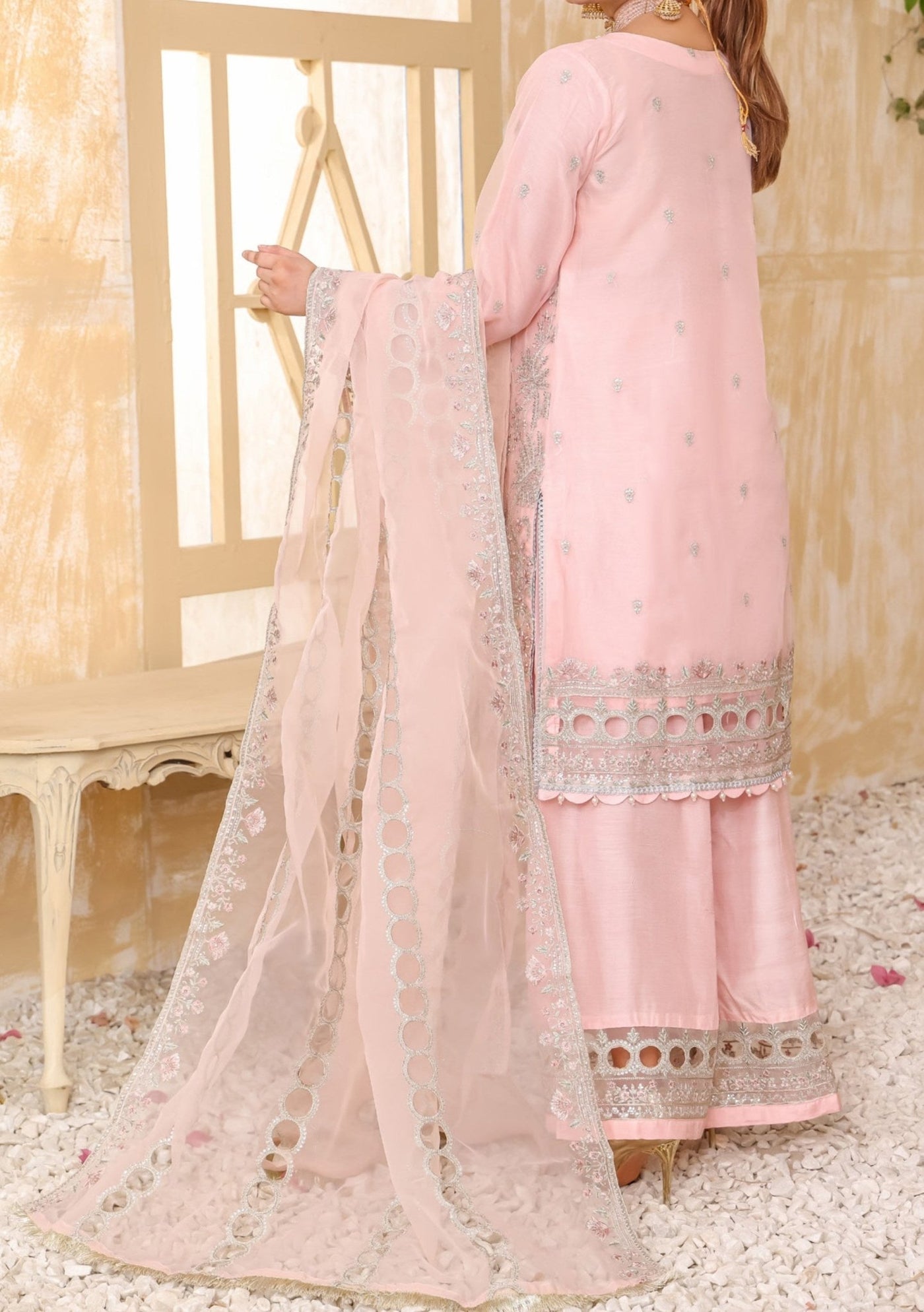 Bint - E - Noor Rania Embroidered Organza Dress - db29660