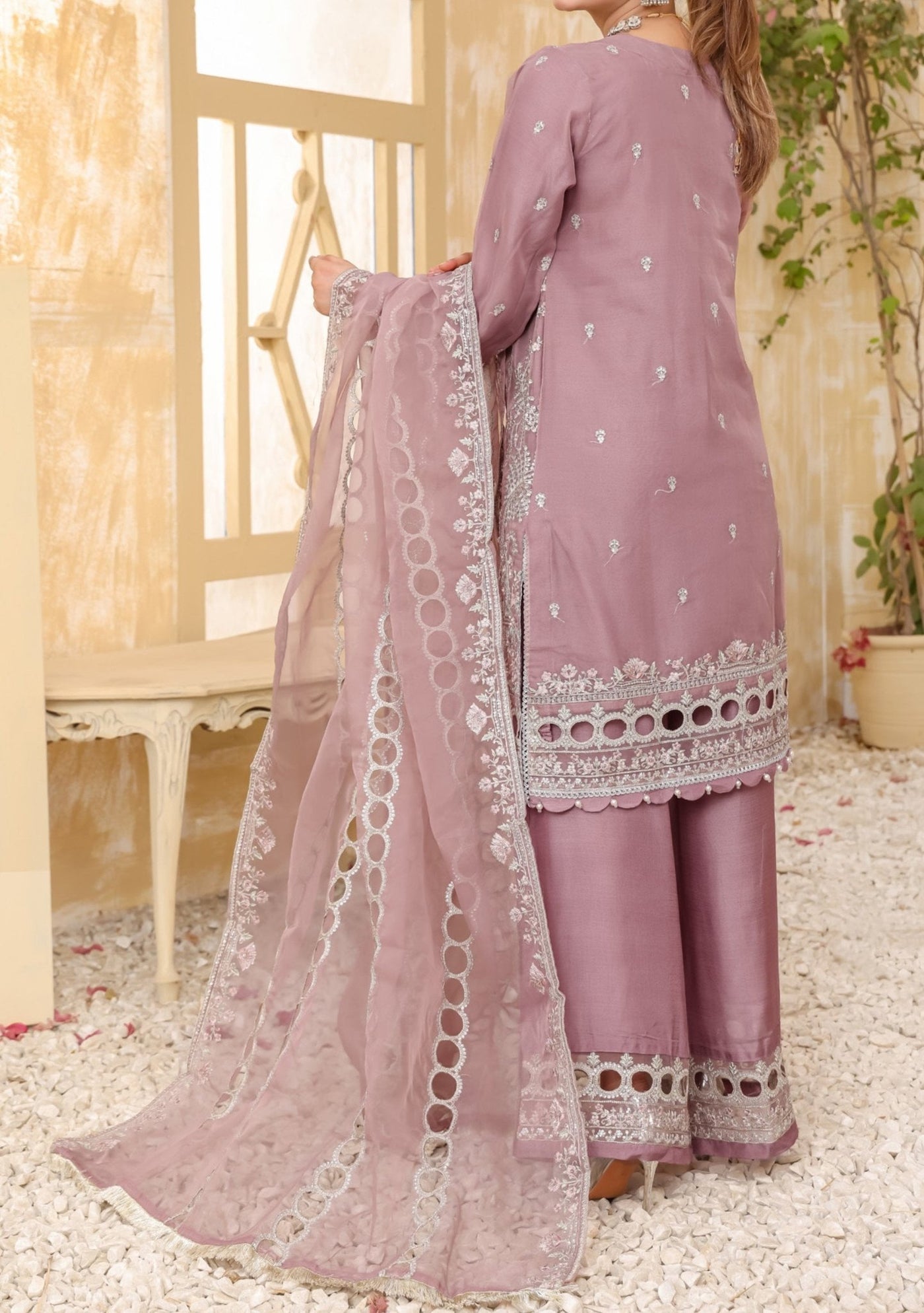 Bint - E - Noor Rania Embroidered Organza Dress - db29663