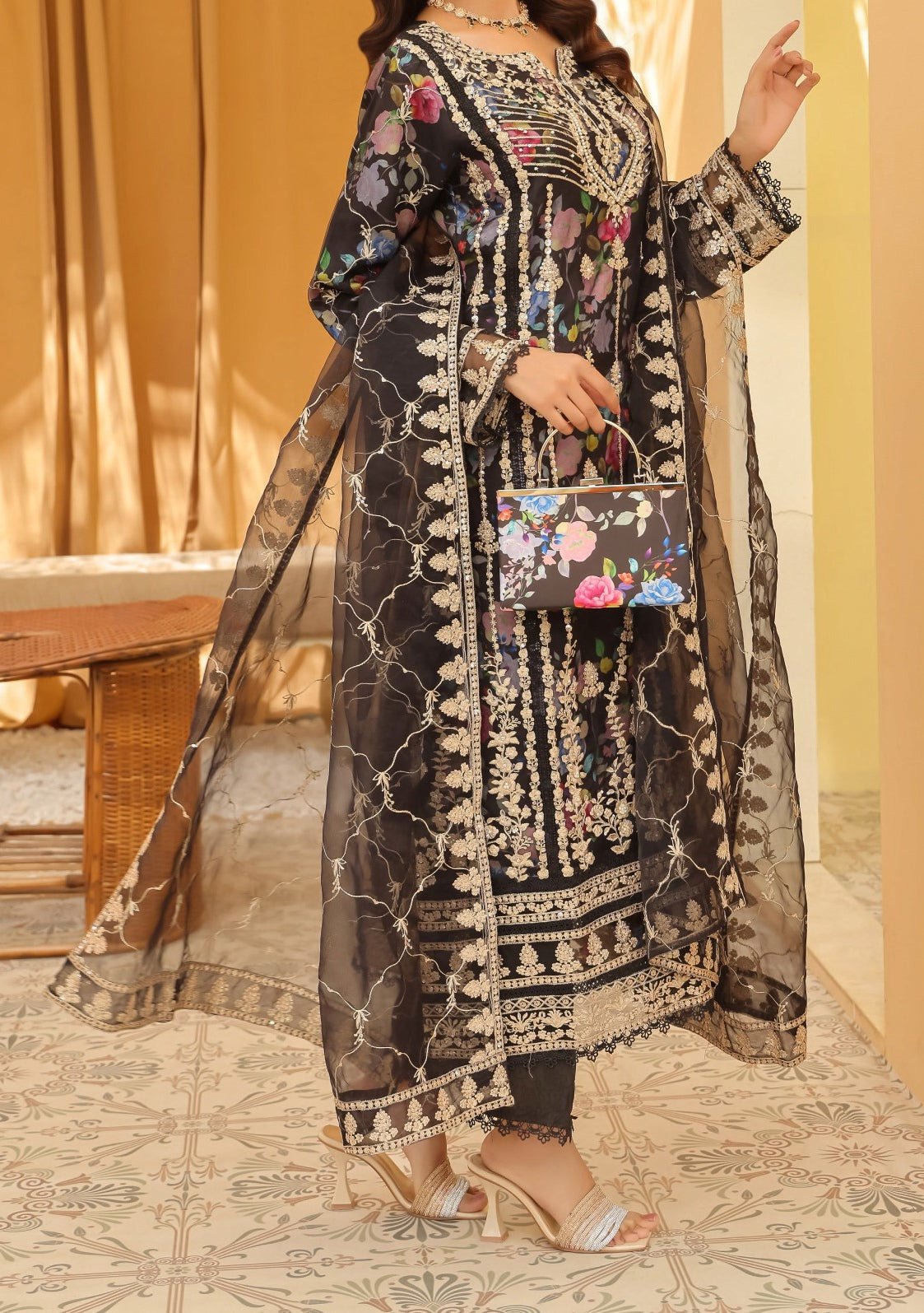 Bint E Noor Rosalina Embroidered Organza Dress - db28756