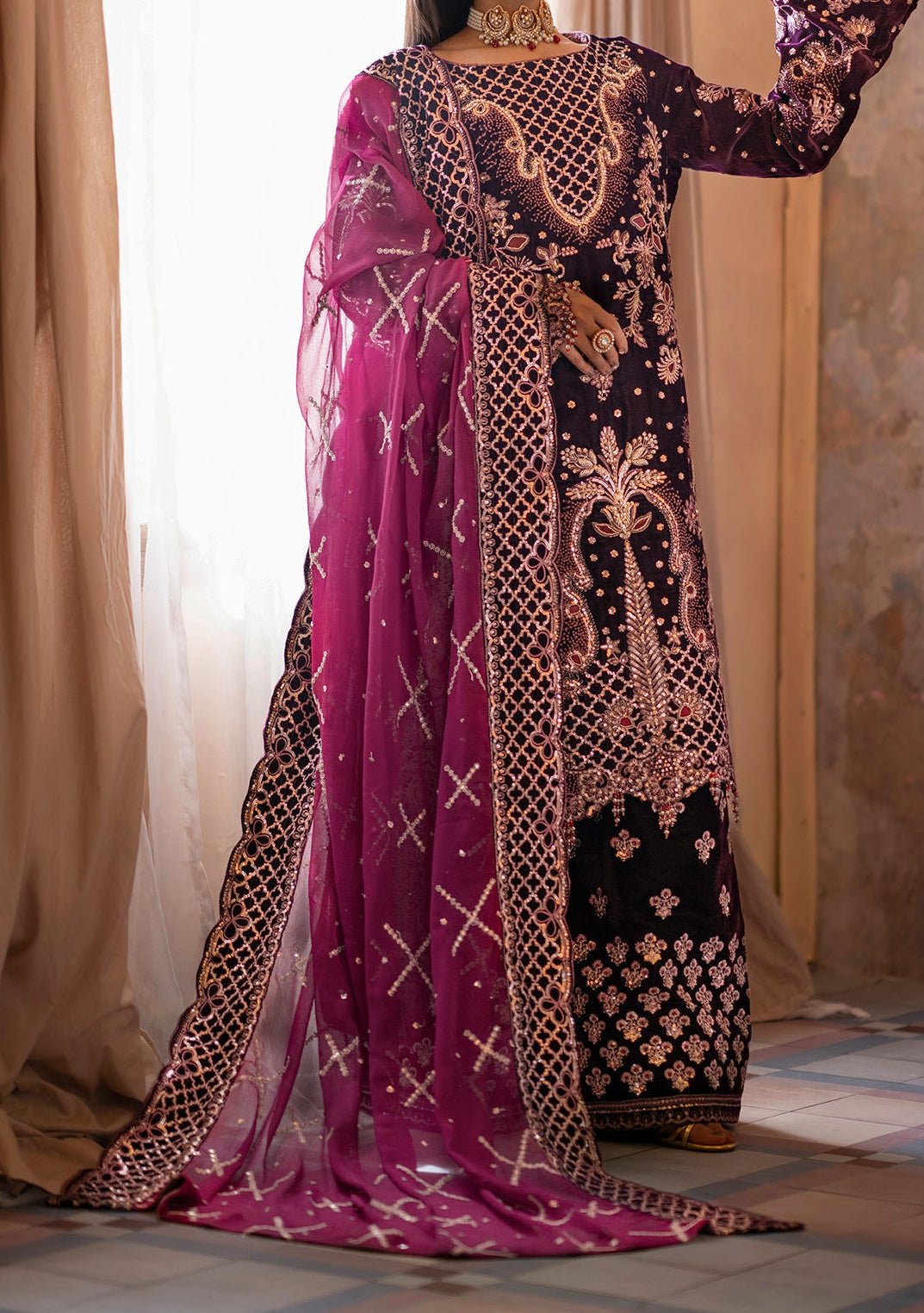 Emaan Adeel Saanjh Luxury Velvet Dress - db27589