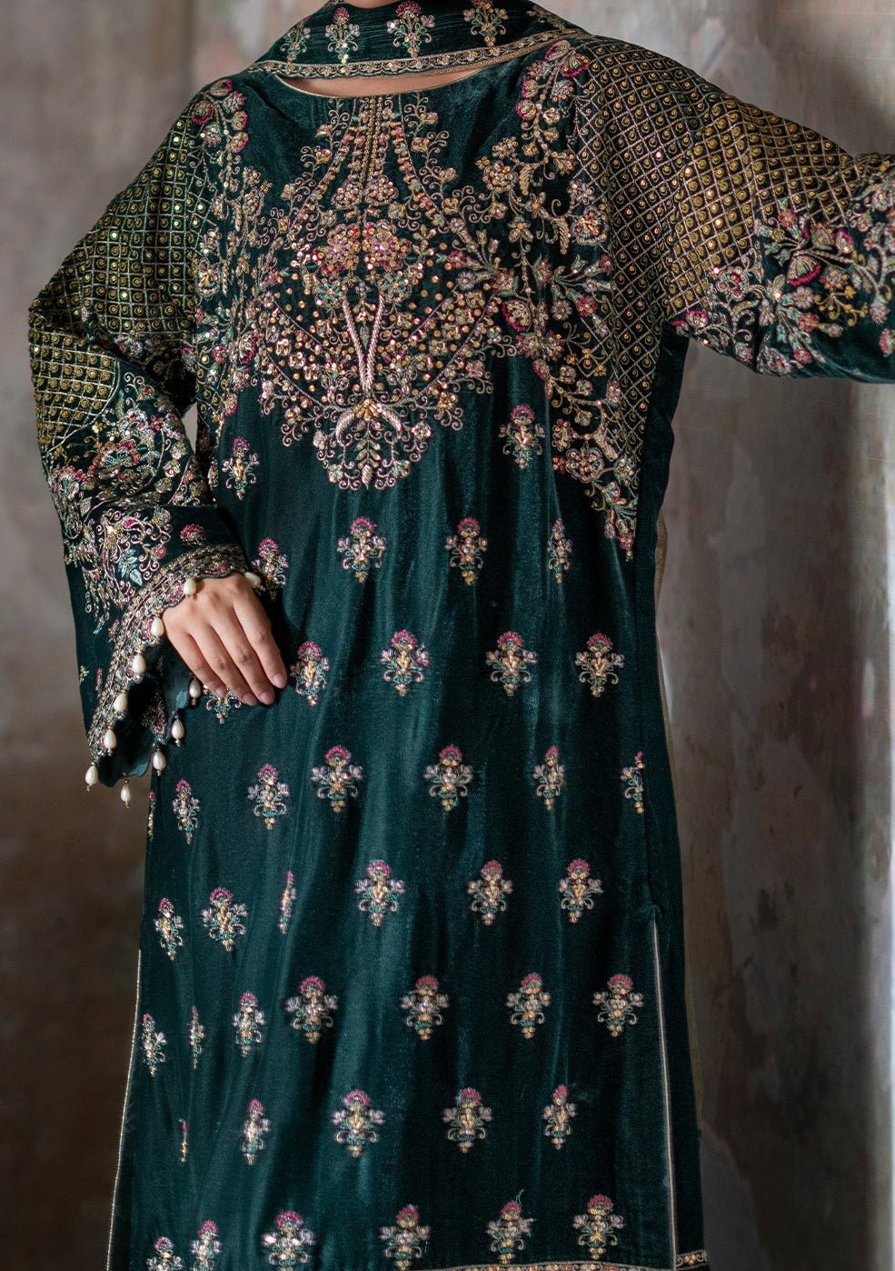 Emaan Adeel Saanjh Luxury Velvet Dress - db27586