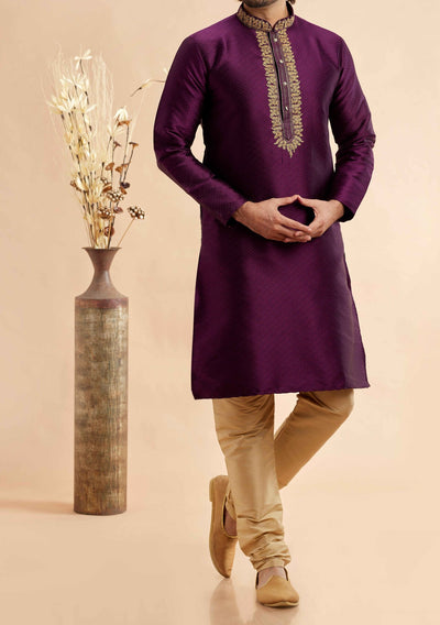 Embroidered Party Wear Jacquard Kurta Pajama Set - db28813