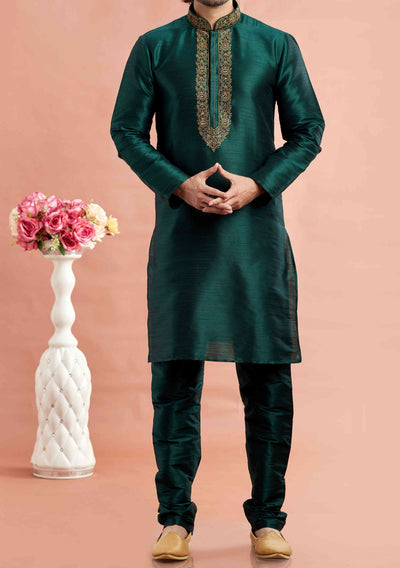 Embroidered Party Wear Jacquard Kurta Pajama Set - db28818