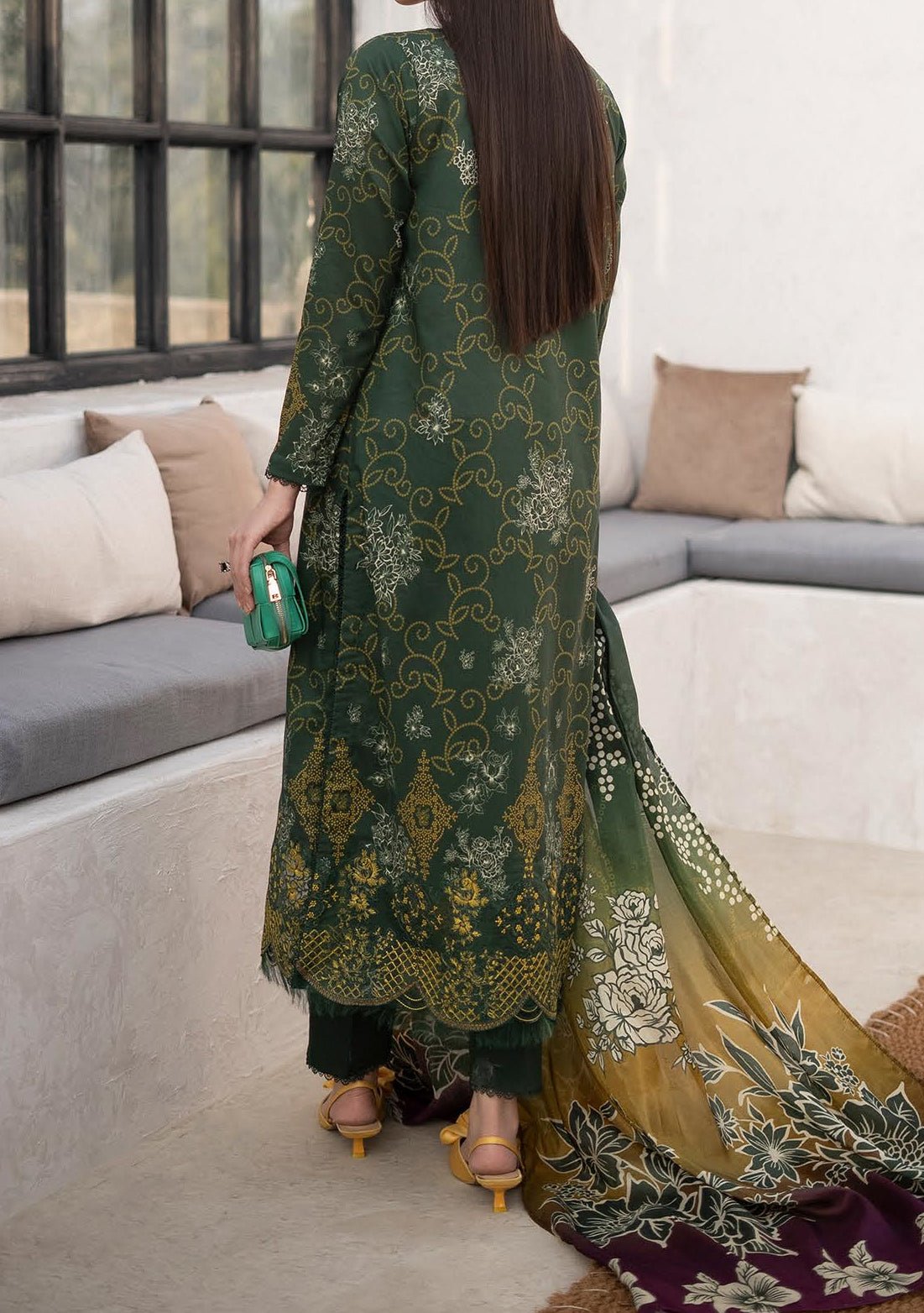 Gulljee Morja Ready Made Embroidered Printed Lawn - db26576