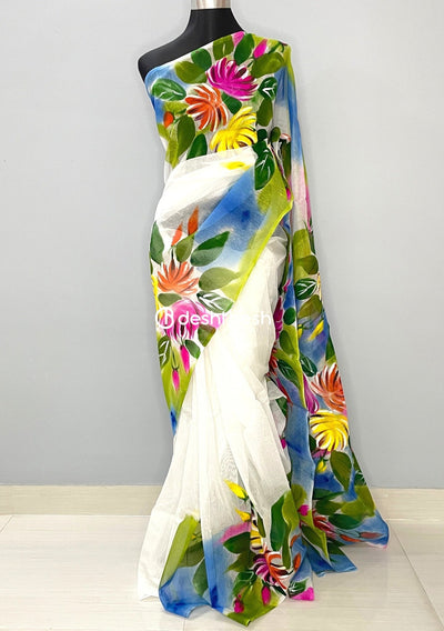 Hand Painted Mixed Cotton Saree - db26038