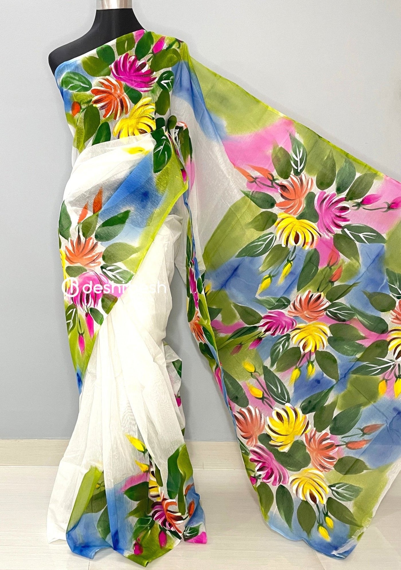 Hand Painted Mixed Cotton Saree - db26038