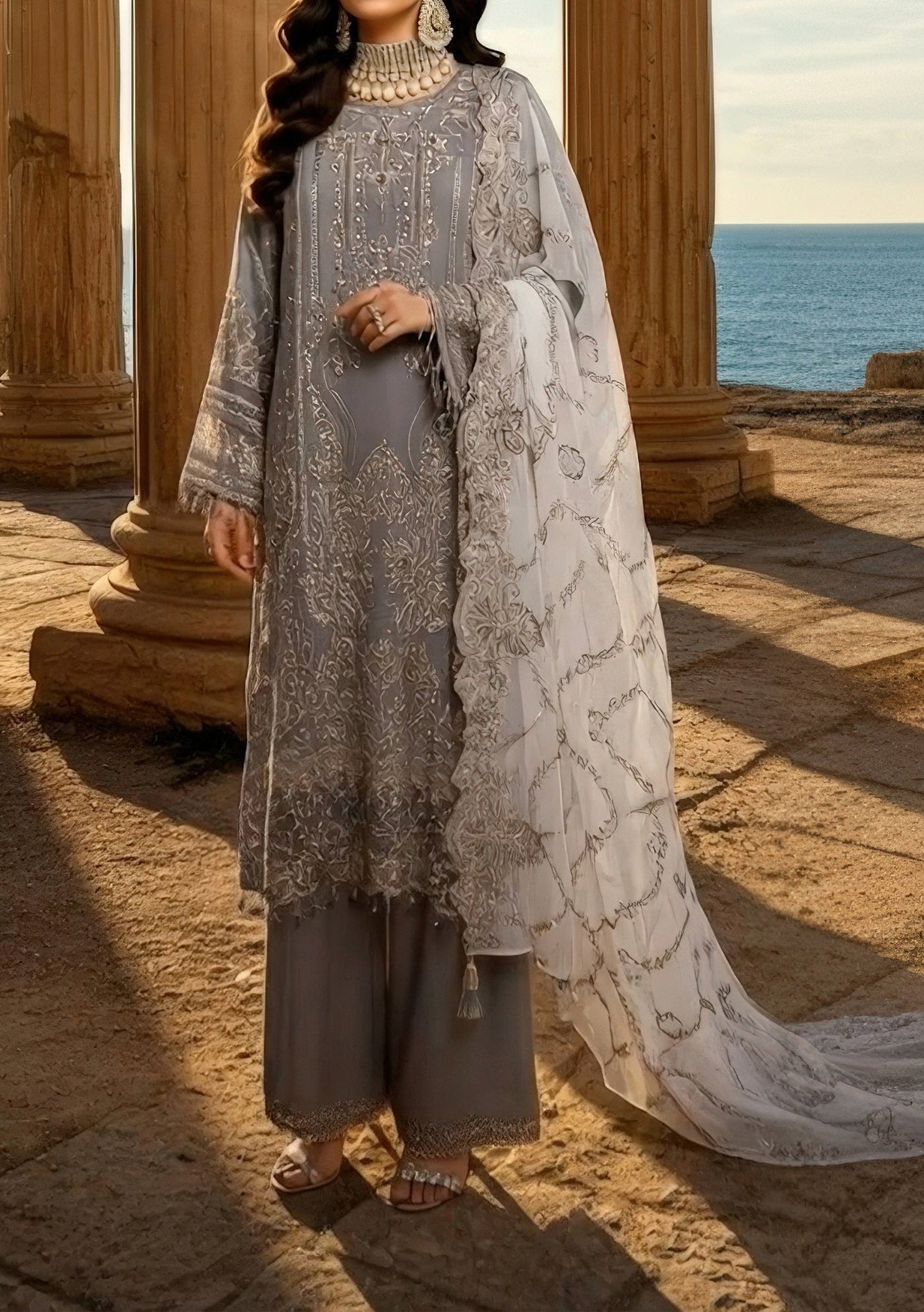 Imrozia Mehr e Mah Pakistani Luxury Chiffon Dress - db30344