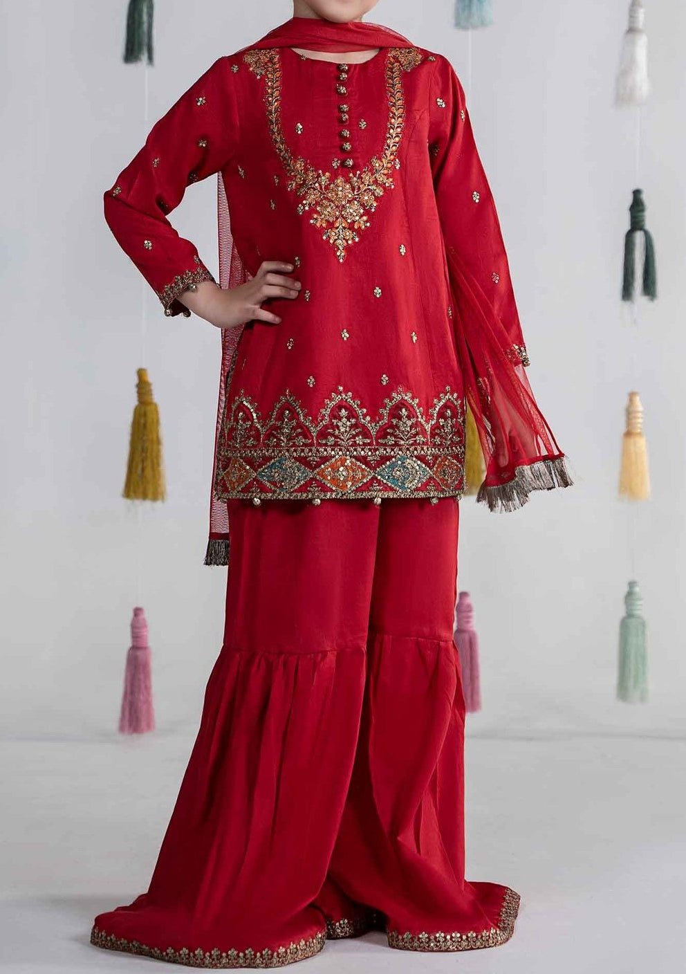 Maria.B Girl's Embroidered Lawn Gharara Suit - db26507