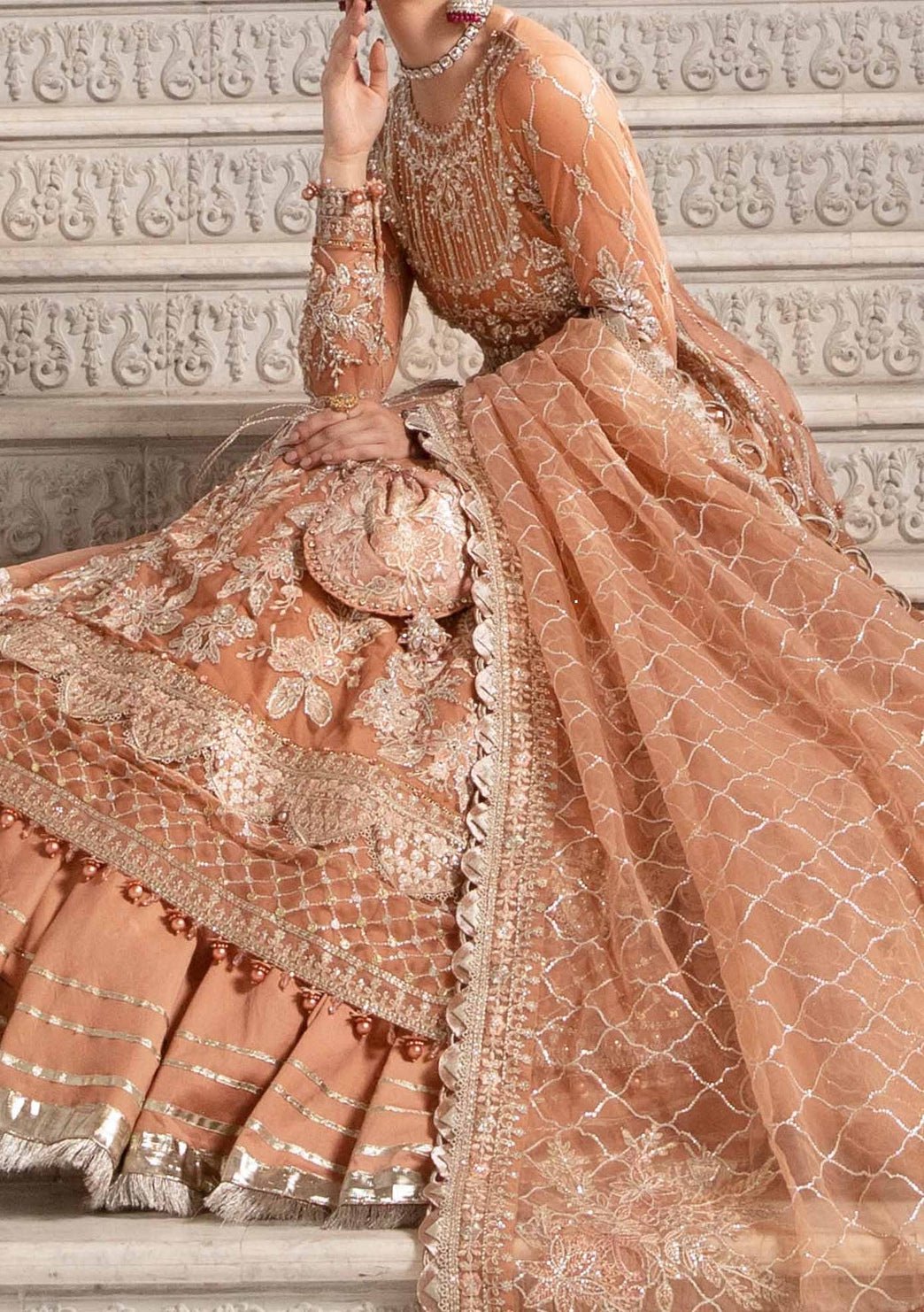 Maria.B Mbroidered Pakistani Luxury Net Lehenga Suit - db26292