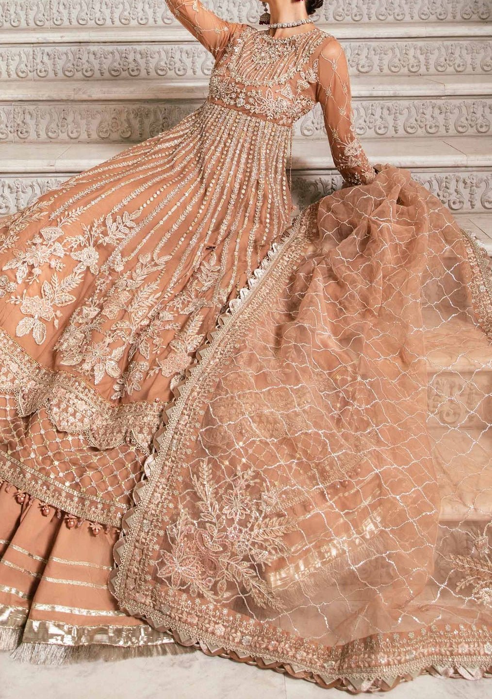 Maria.B Mbroidered Pakistani Luxury Net Lehenga Suit - db26292