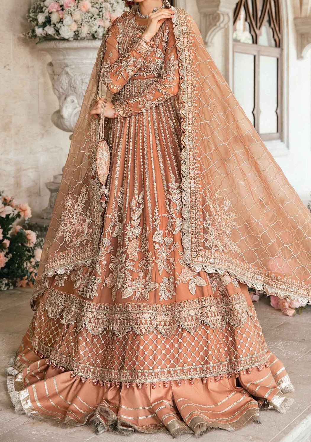 Maria.B Mbroidered Pakistani Luxury Net Lehenga Suit - db26292