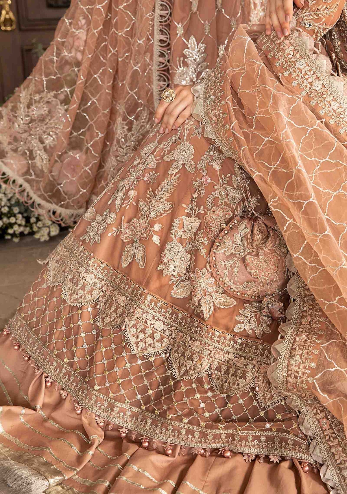 Maria.B Mbroidered Pakistani Luxury Net Lehenga Suit - db26292