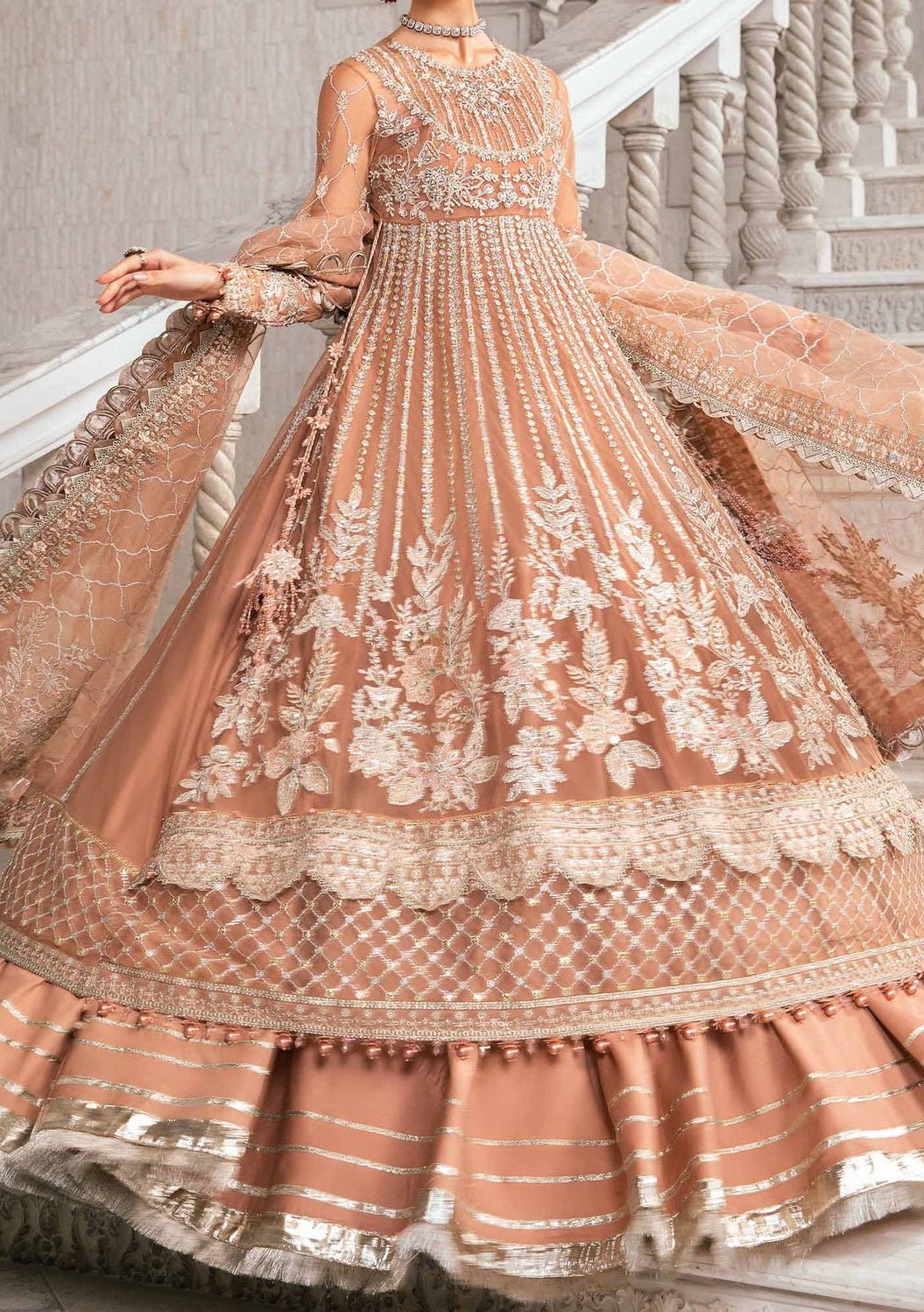 Maria.B Mbroidered Pakistani Luxury Net Lehenga Suit - db26292