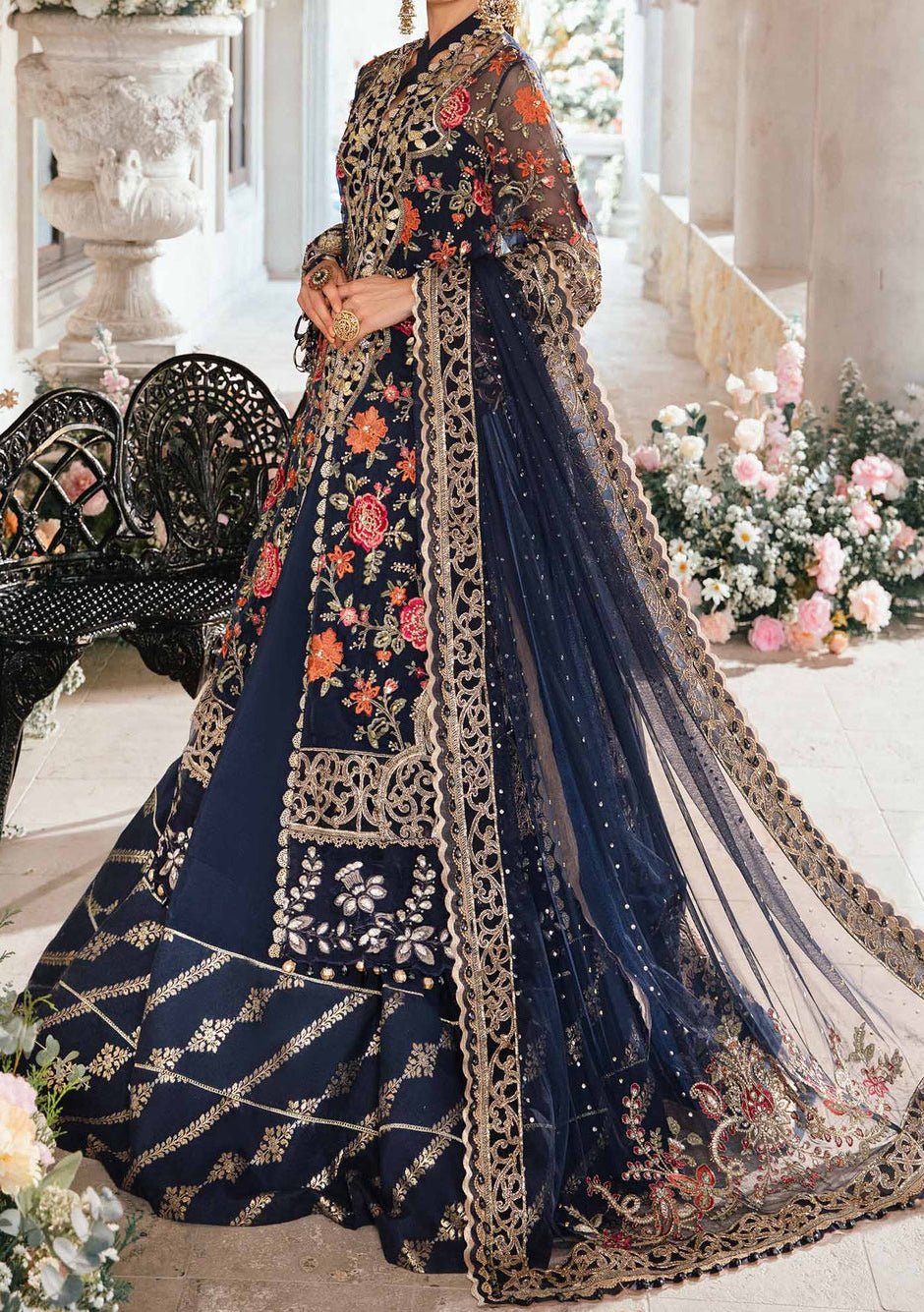 Maria.B Mbroidered Pakistani Luxury Organza Lehenga Suit - db26296