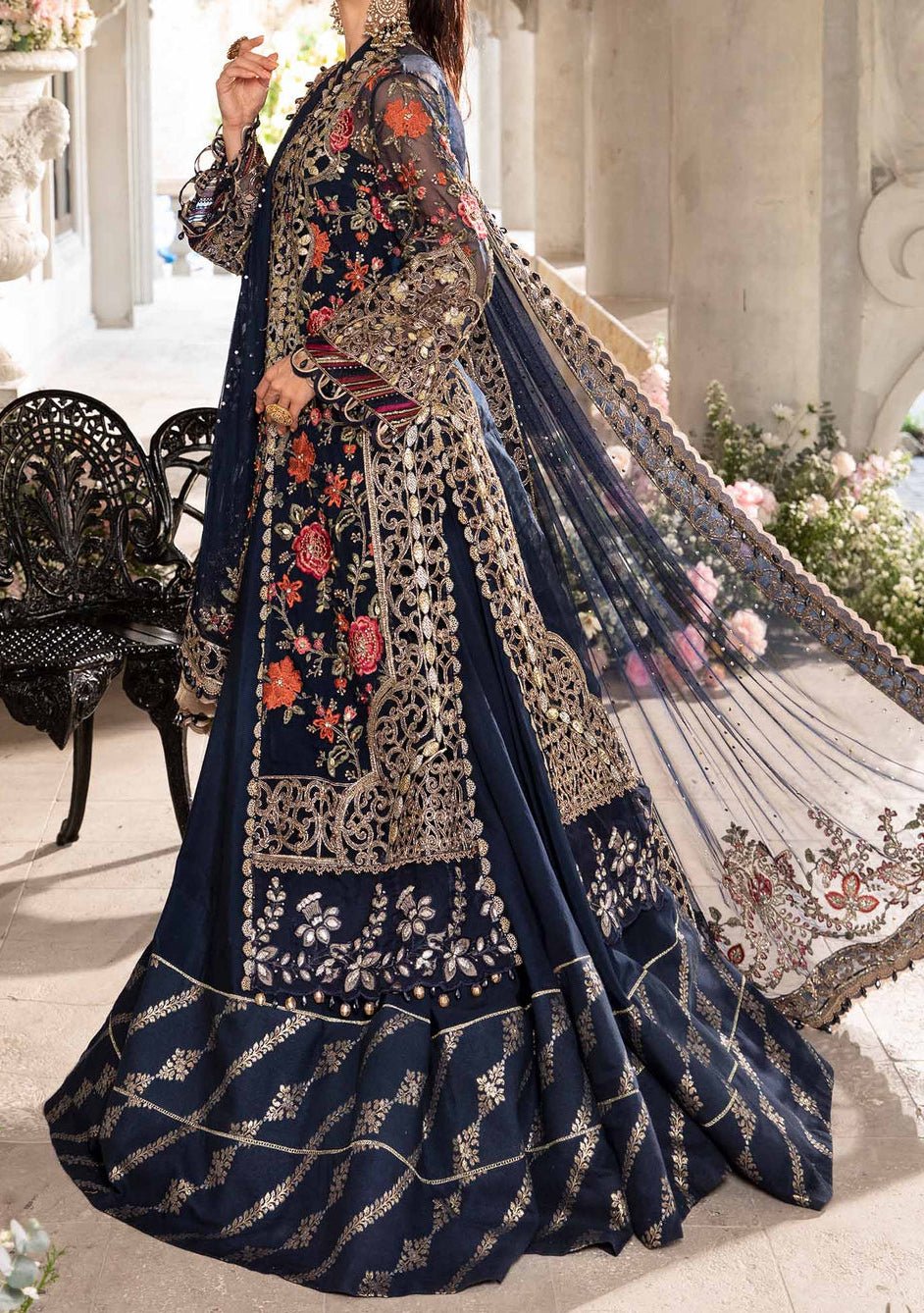 Maria.B Mbroidered Pakistani Luxury Organza Lehenga Suit - db26296