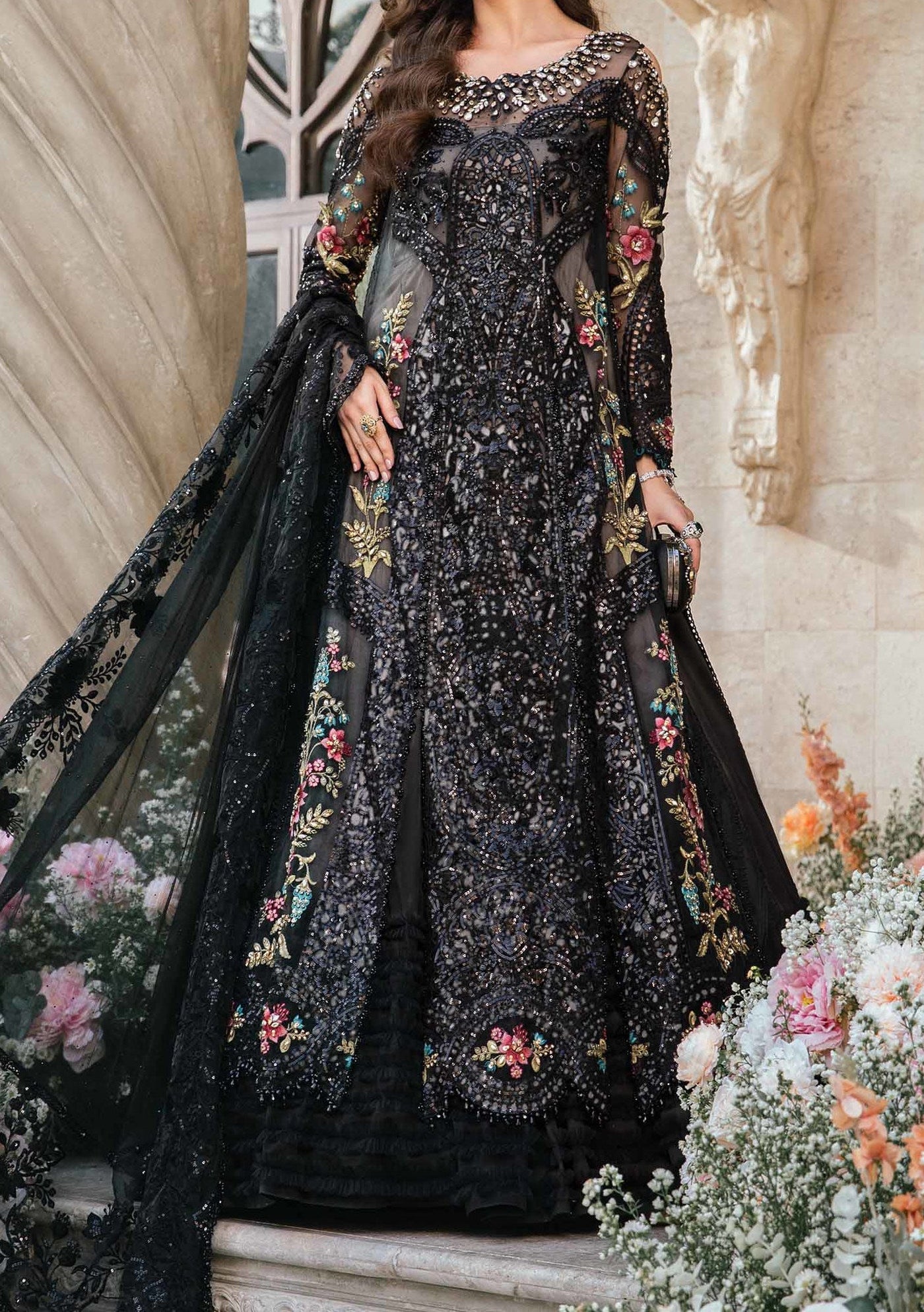 Maria.B Mbroidered Pakistani Organza Anarkali - db26290