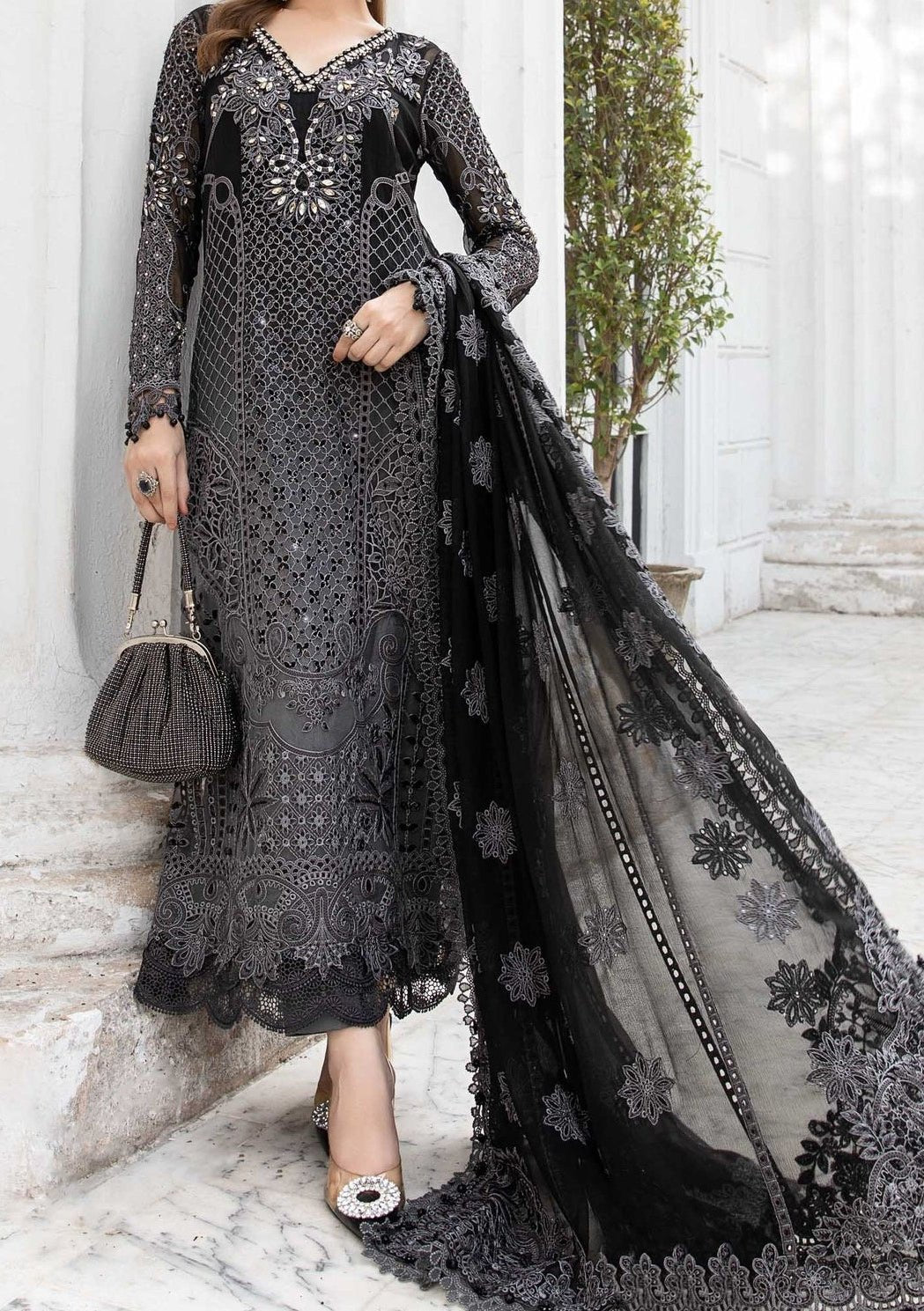 Maria.B Pakistani Luxury Embroidered Chiffon Dress - db28642