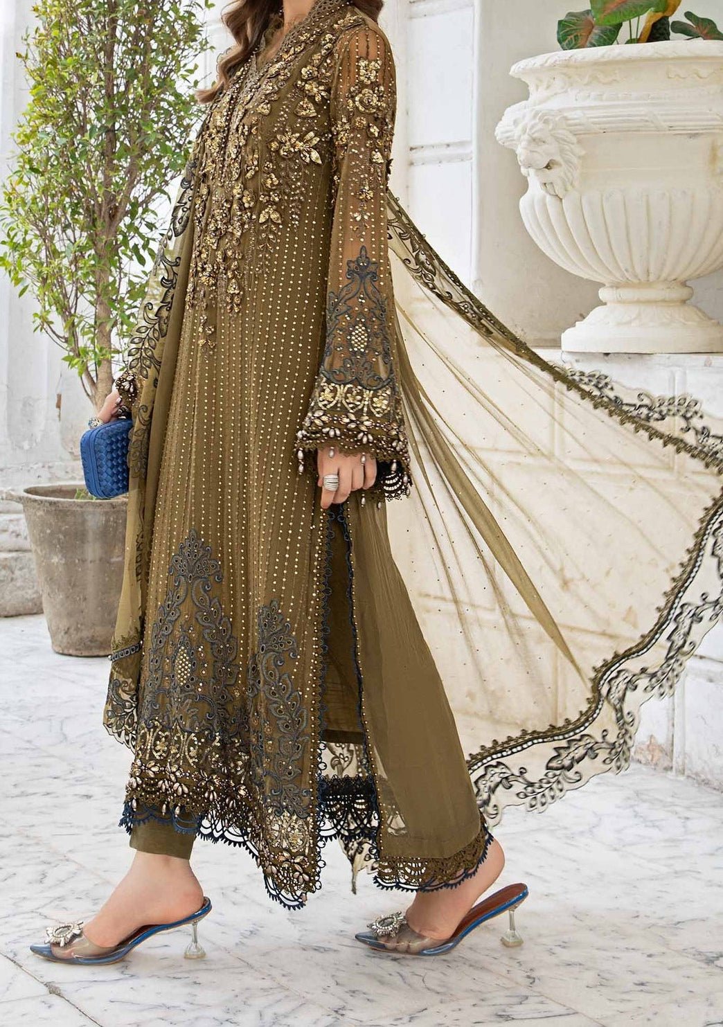 Maria.B Pakistani Luxury Embroidered Chiffon Dress - db26930