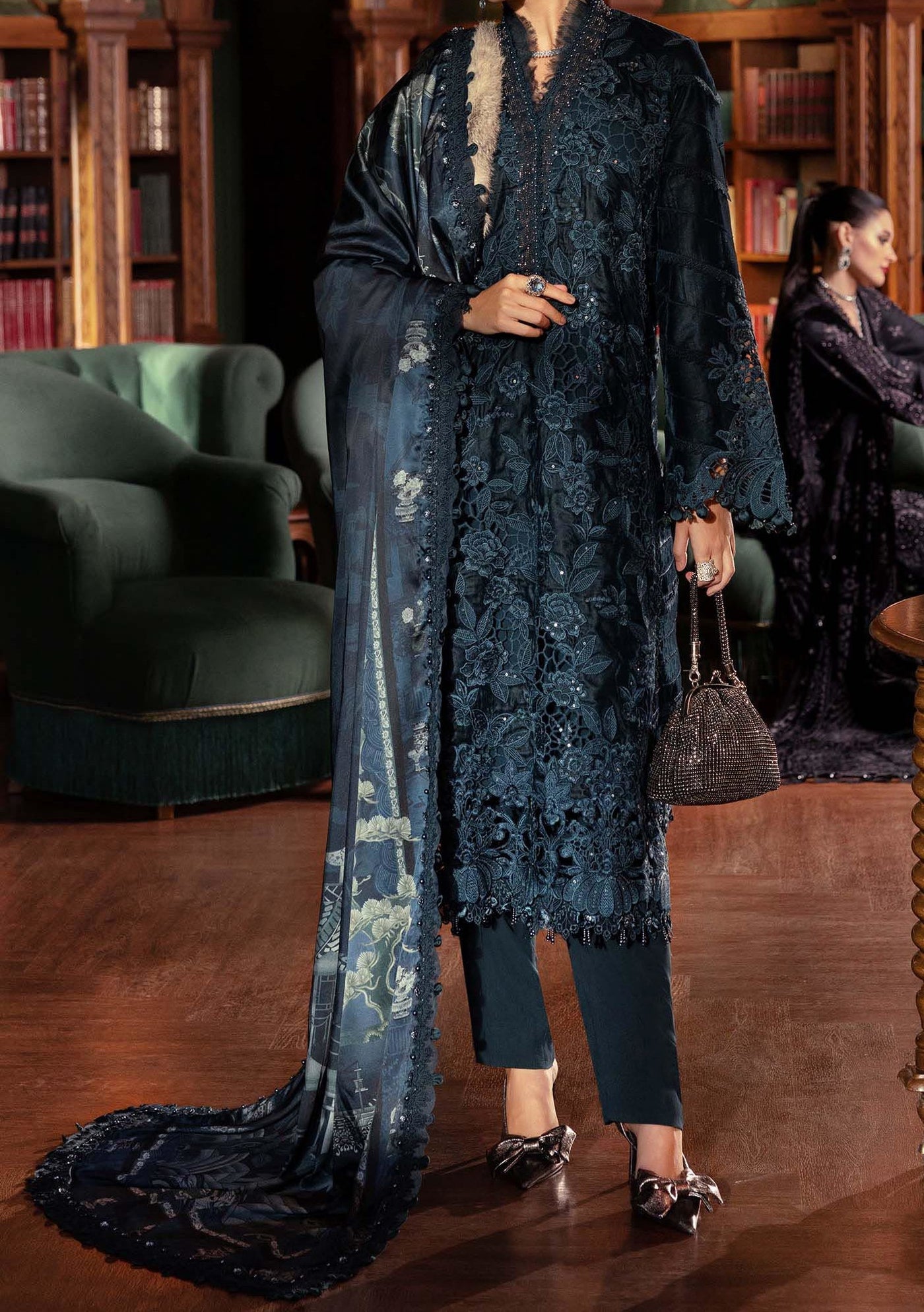 Maria.B Pakistani Luxury Embroidered Velvet Suit - db30385
