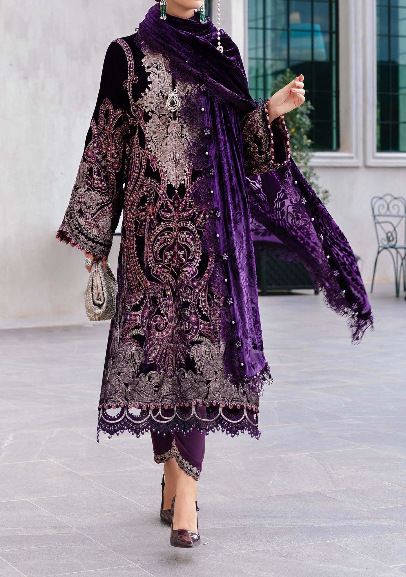 Maria.B Pakistani Luxury Embroidered Velvet Suit - db30386
